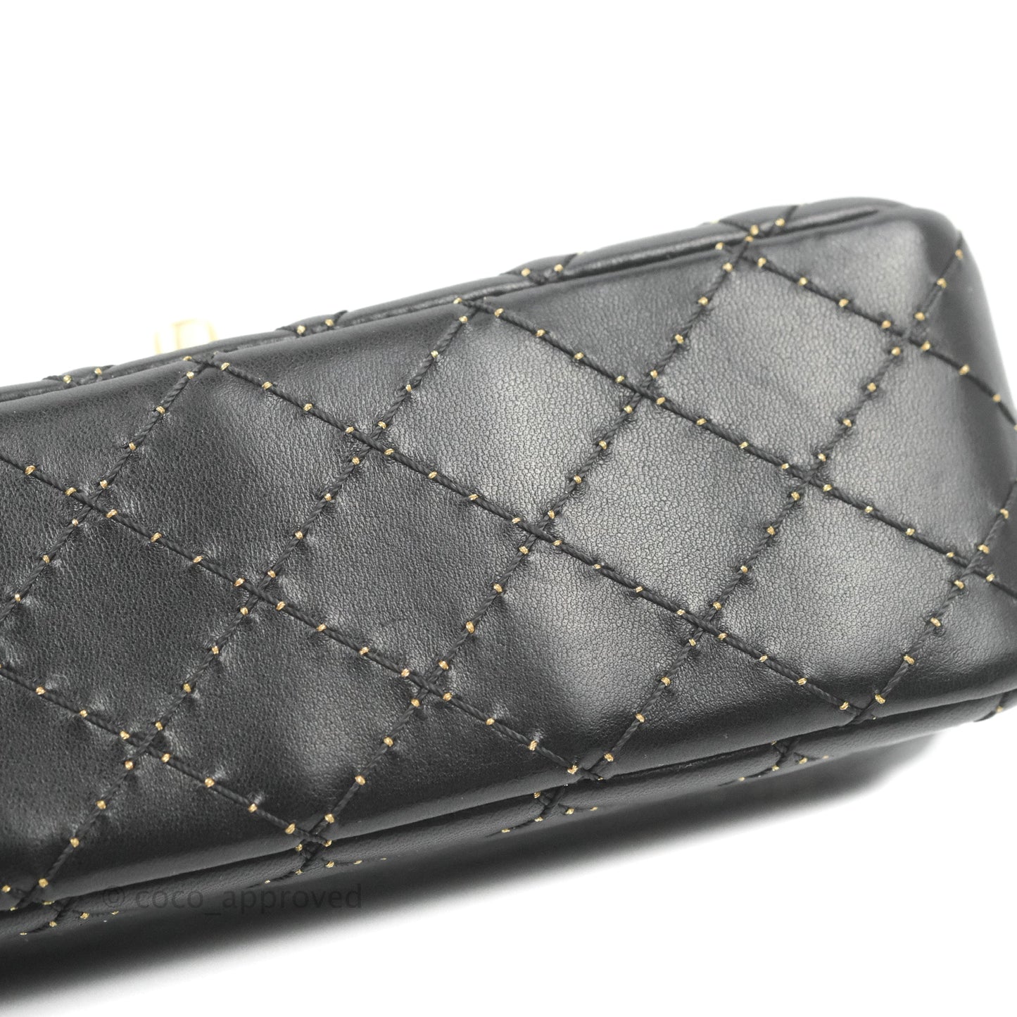 Chanel Quilted Stitched Flap Bag Lambskin Black Aged Gold Hardware 15A