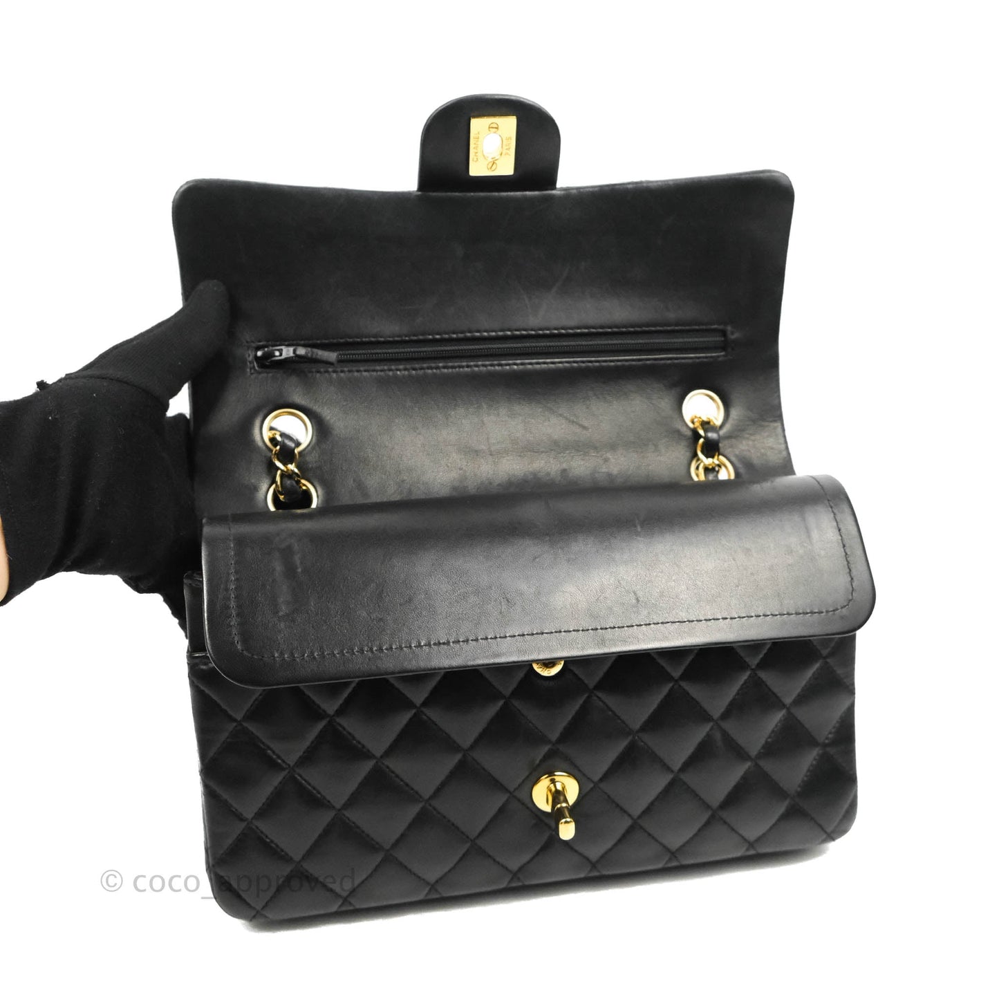 Chanel Classic M/L Medium Flap Quilted Black Lambskin 24K Gold Hardware