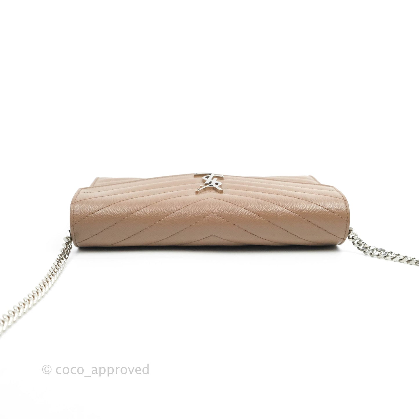 Saint Laurent Wallet on Chain Brown Grained Leather Silver Hardware