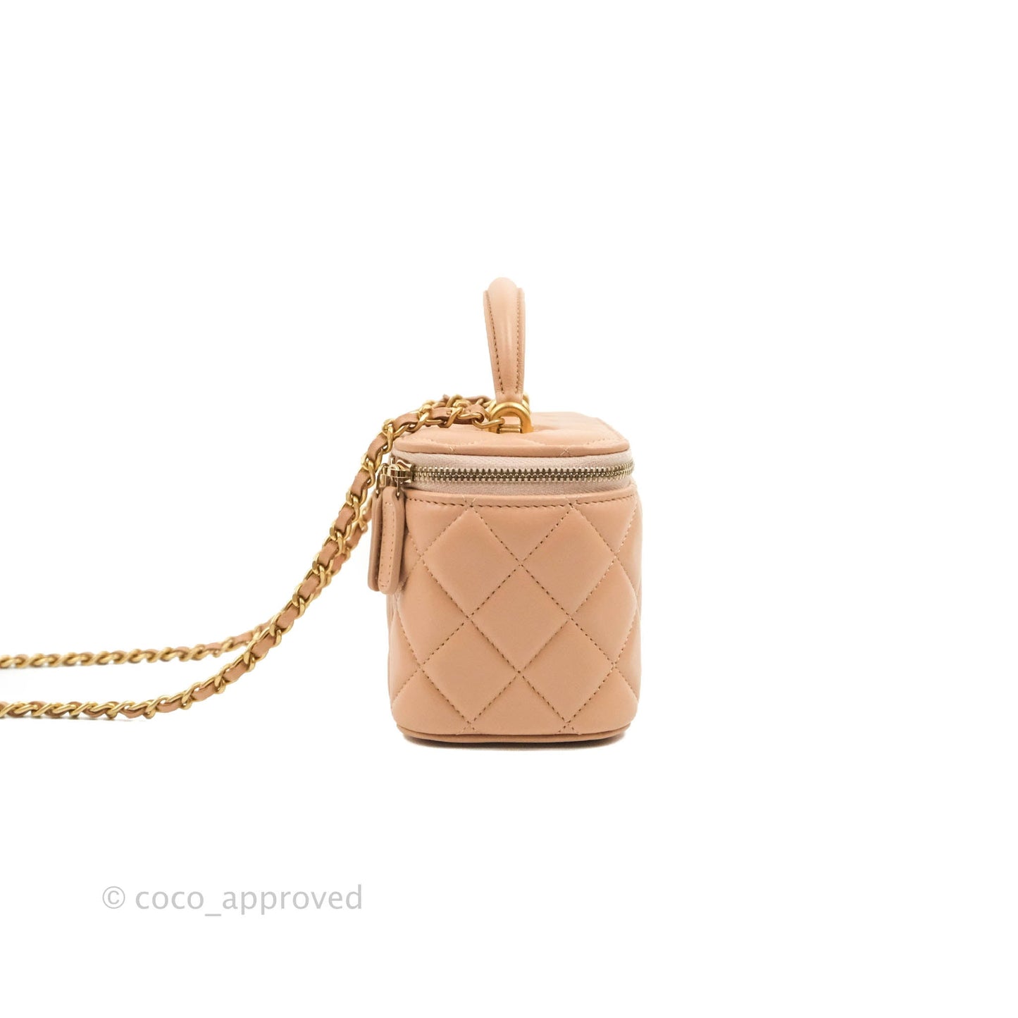 Chanel Vanity Rectangular Top Handle Beige Lambskin Gold Hardware