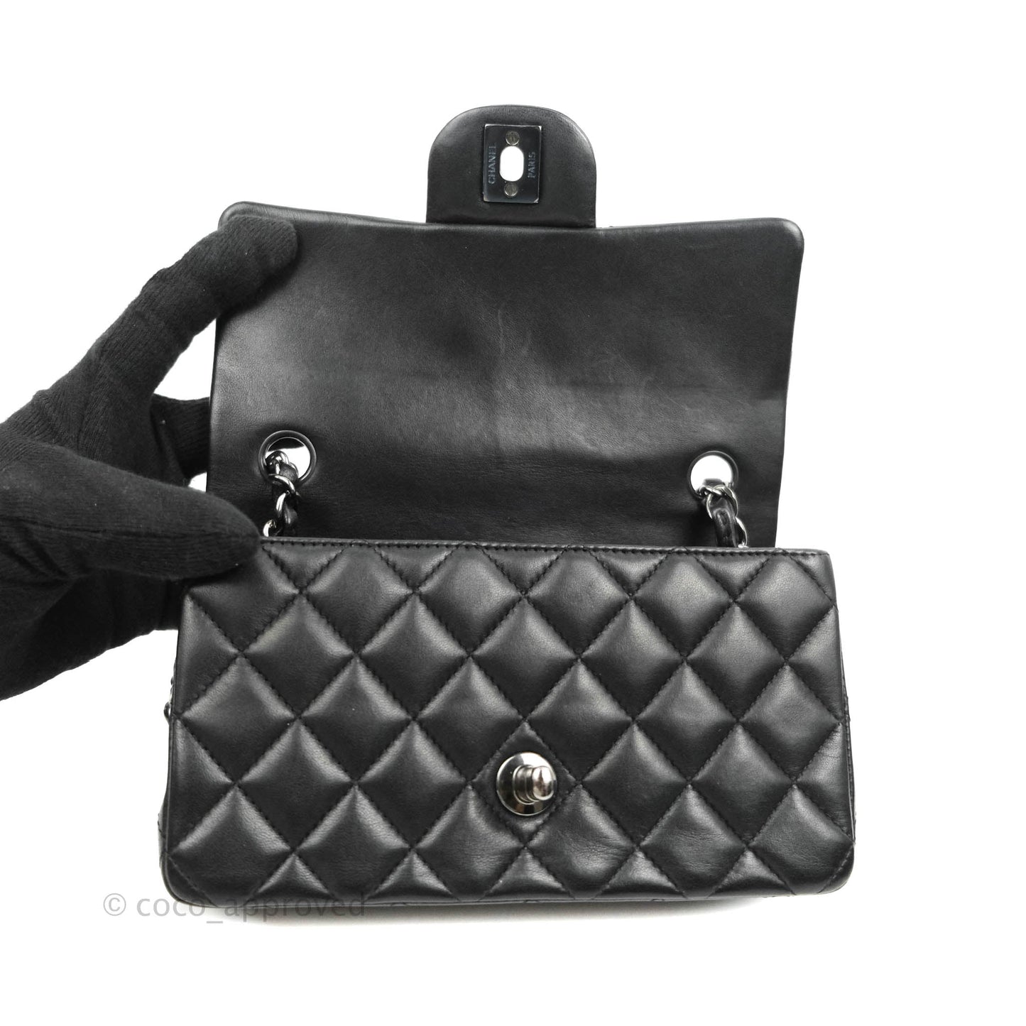 Chanel Quilted Mini Rectangular Black Lambskin Dark Silver Hardware