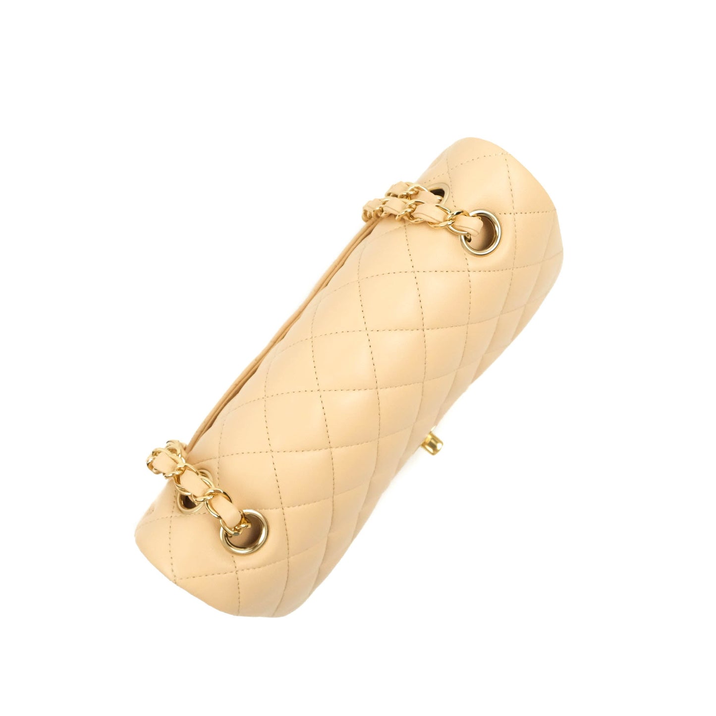 Chanel Classic Small S/M Quilted Flap Beige Lambskin Gold Hardware