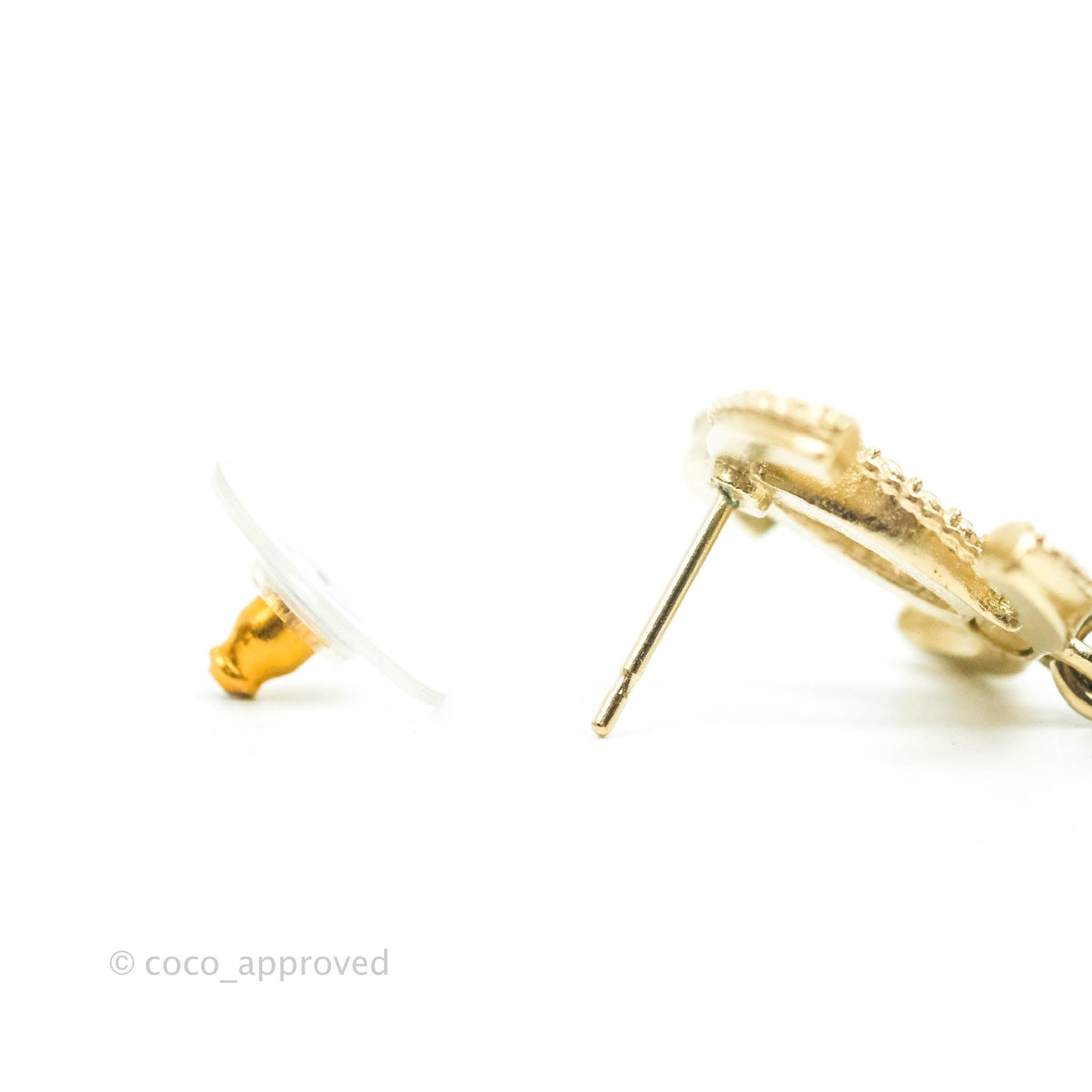 Chanel Crystal CC Drop Crystal Camellia Earrings Gold Tone 19K