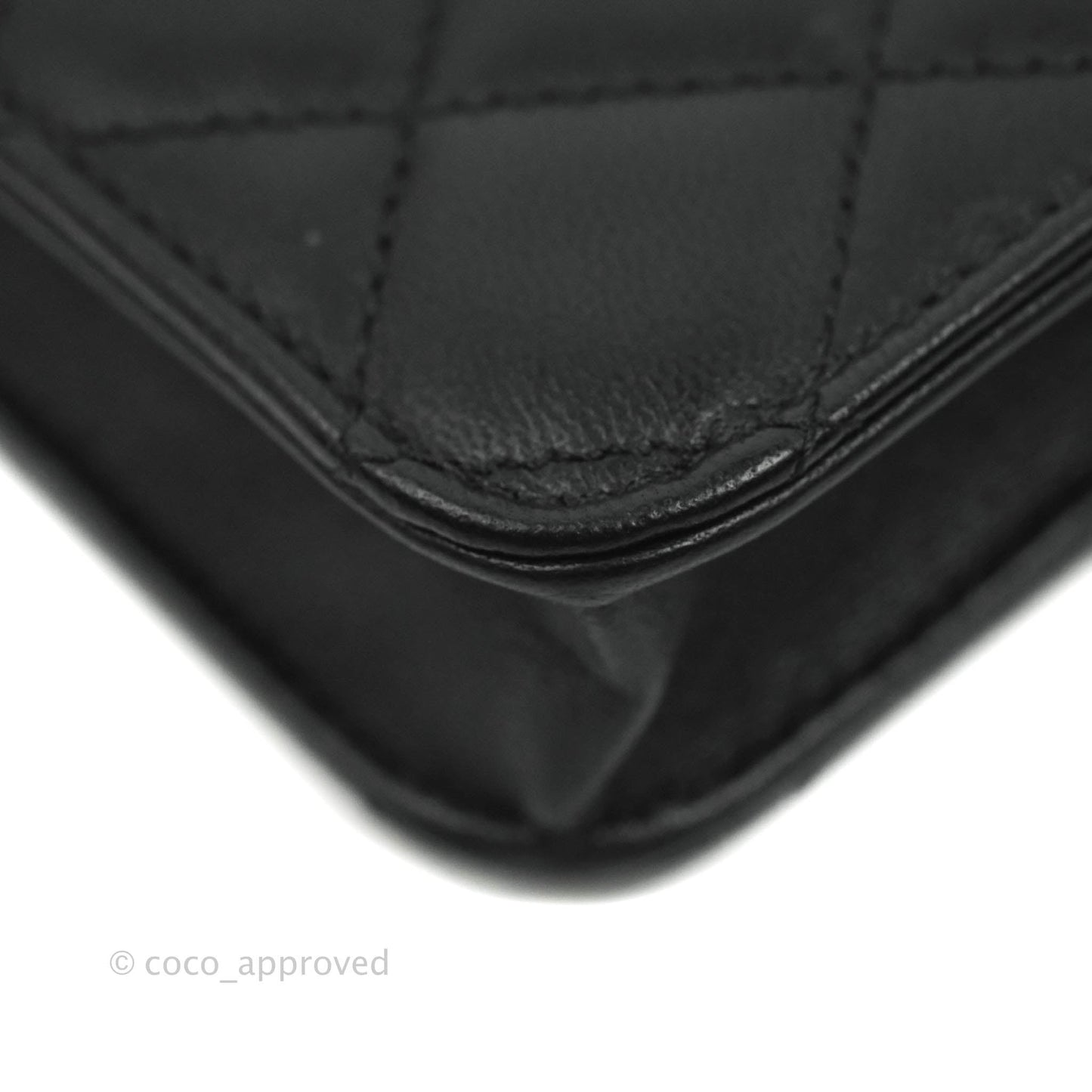 Chanel Mini Handle Flap Coin Purse With Chain Black Lambskin Gold Hardware