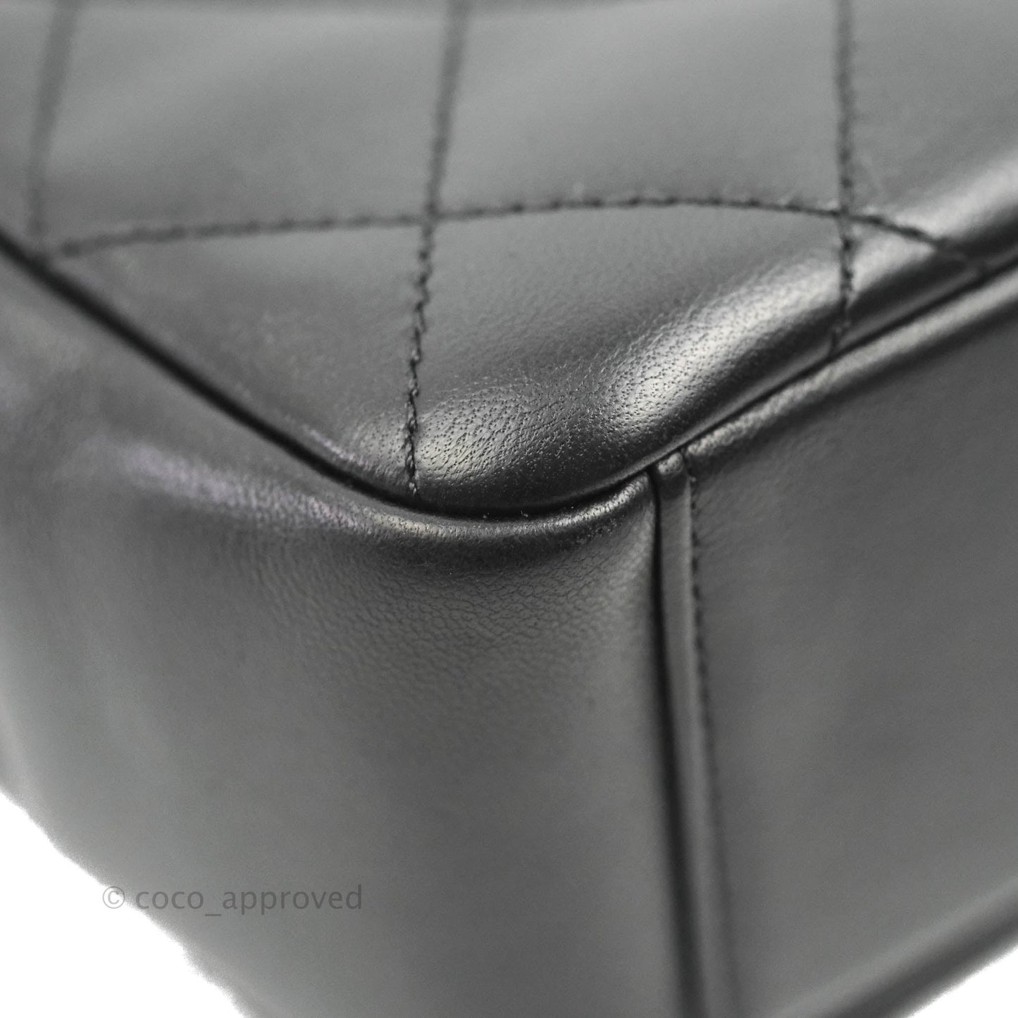 Chanel Large Flap Bag With Woven CC Logo Black Lambskin Gold Hardware 22C