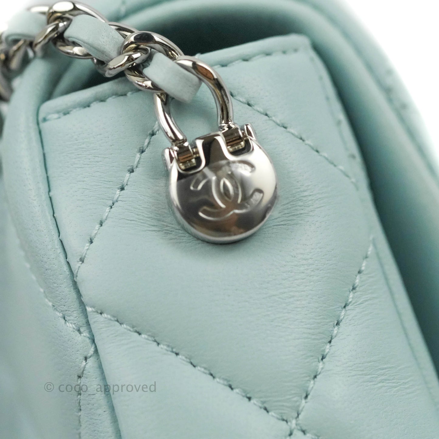 Chanel Quilted My Perfect Mini With Pearl Blue Lambskin Silver Hardware