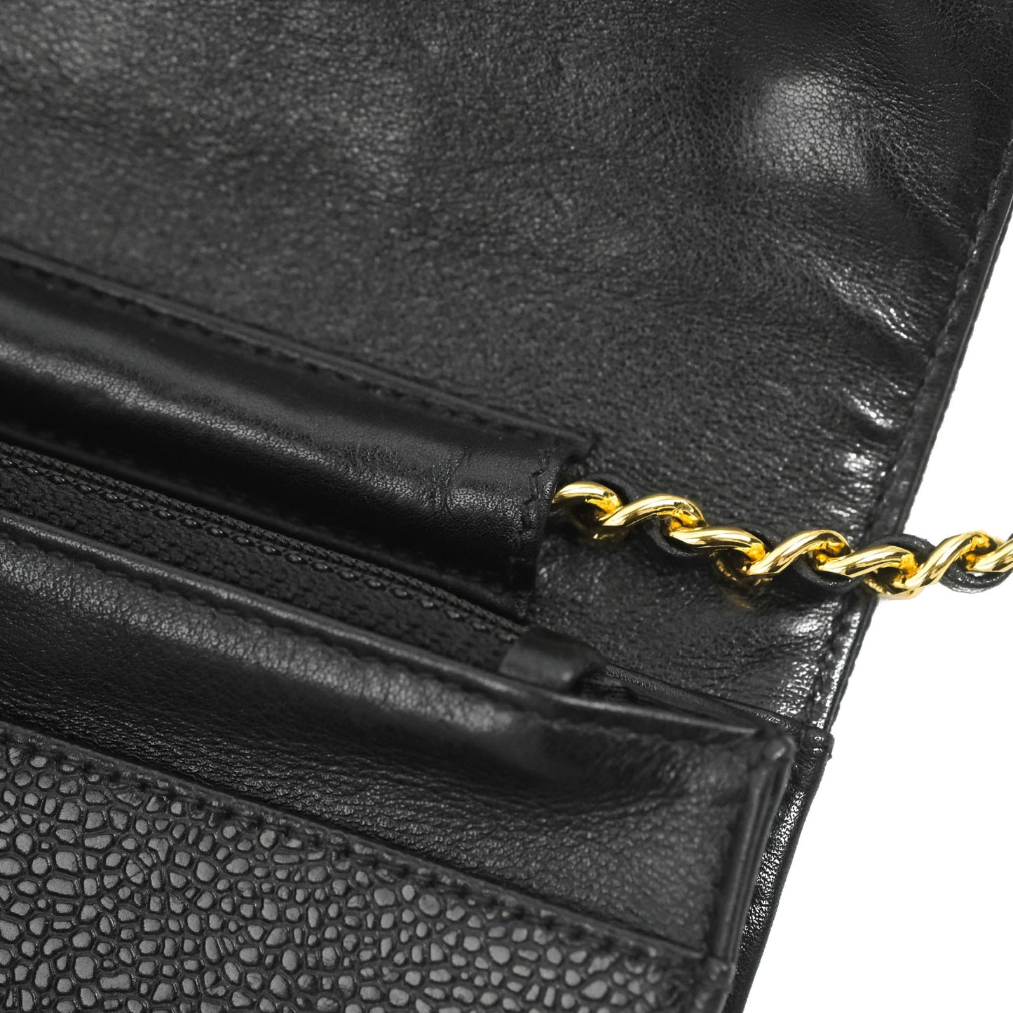 Chanel Vintage CC Wallet on Chain WOC Black Caviar Gold Hardware