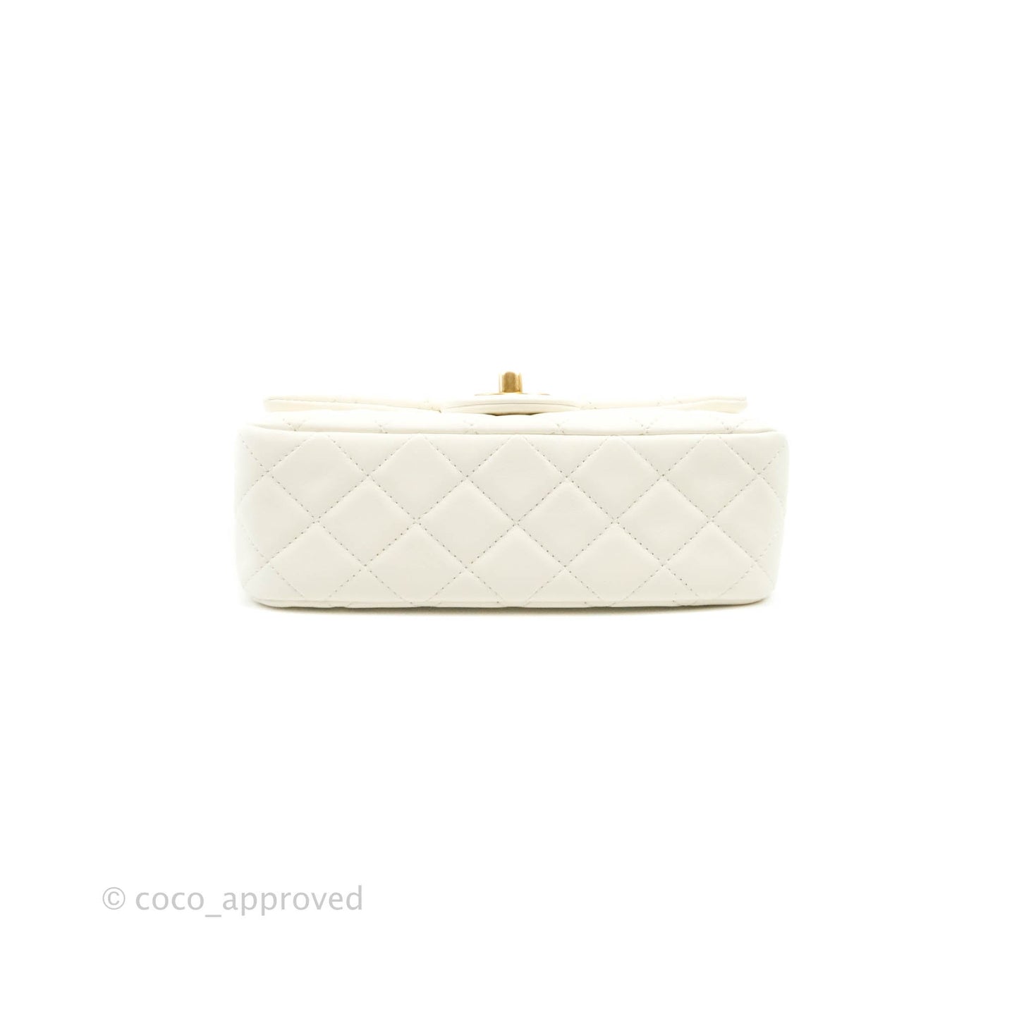 Chanel Mini Rectangular Pearl Crush Quilted White Lambskin Aged Gold Hardware