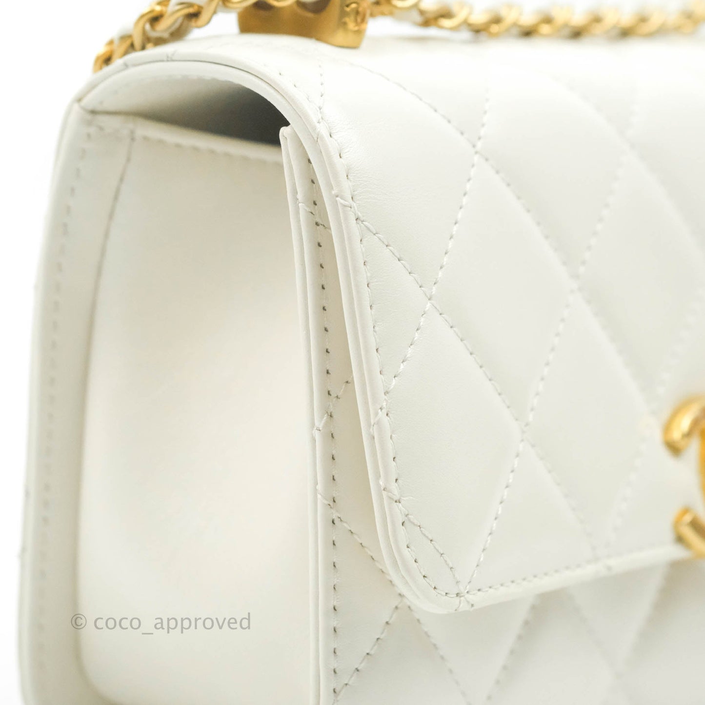 Chanel Quilted Mini Perfect Fit Adjustable White Calfskin Aged Gold Hardware