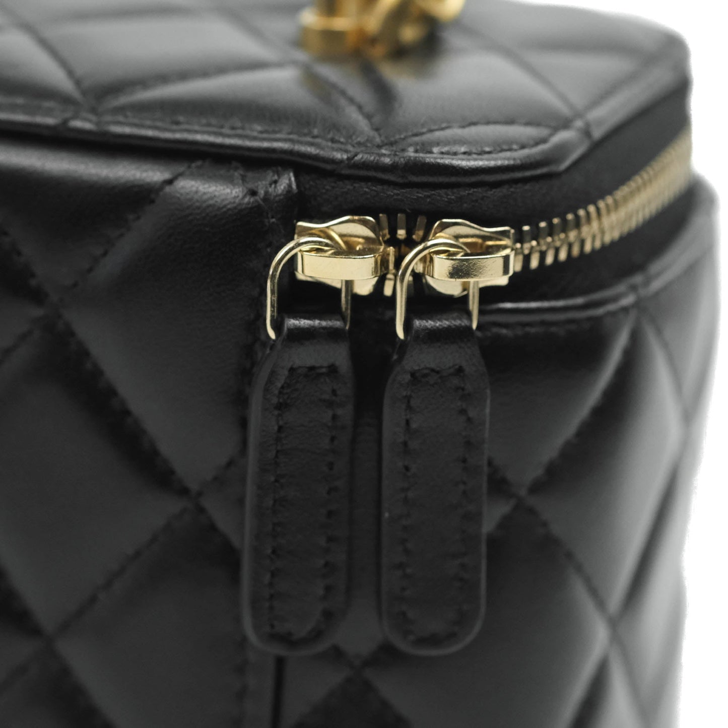 Chanel Classic Vanity Rectangular Top Handle With Chain Black Lambskin Aged Gold Hardware