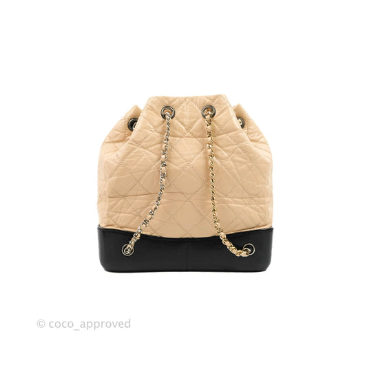 Chanel Small Gabrielle Backpack Beige Black Aged Calfskin