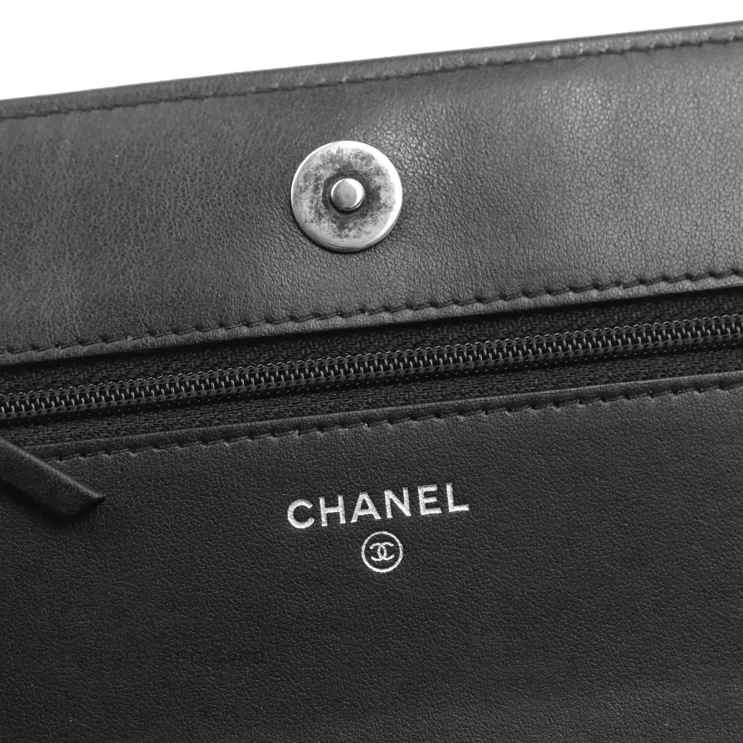 Chanel Quilted Boy Wallet on Chain WOC Black Caviar Ruthenium Hardware
