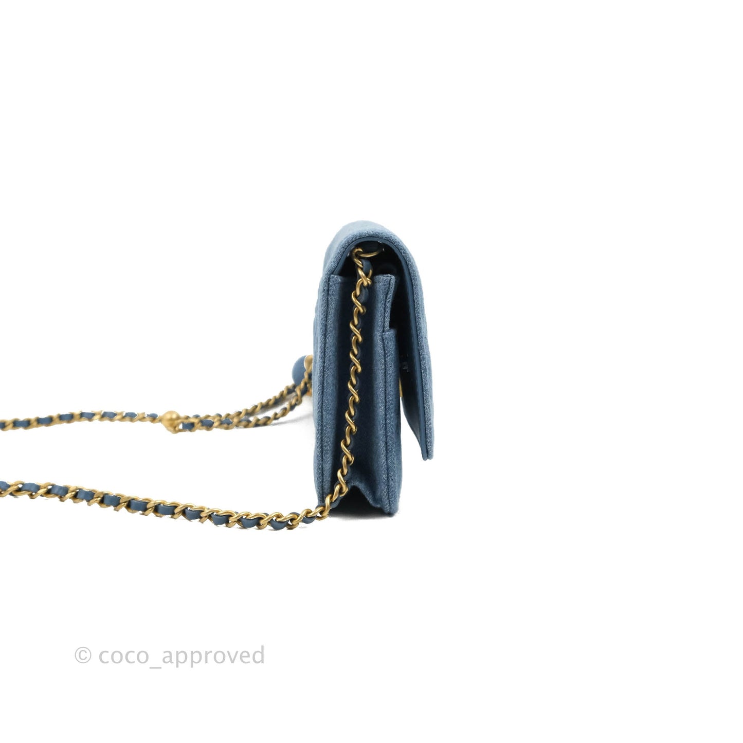 Chanel Quilted Pearl Crush Wallet on Chain WOC Denim Aged Gold Hardware
