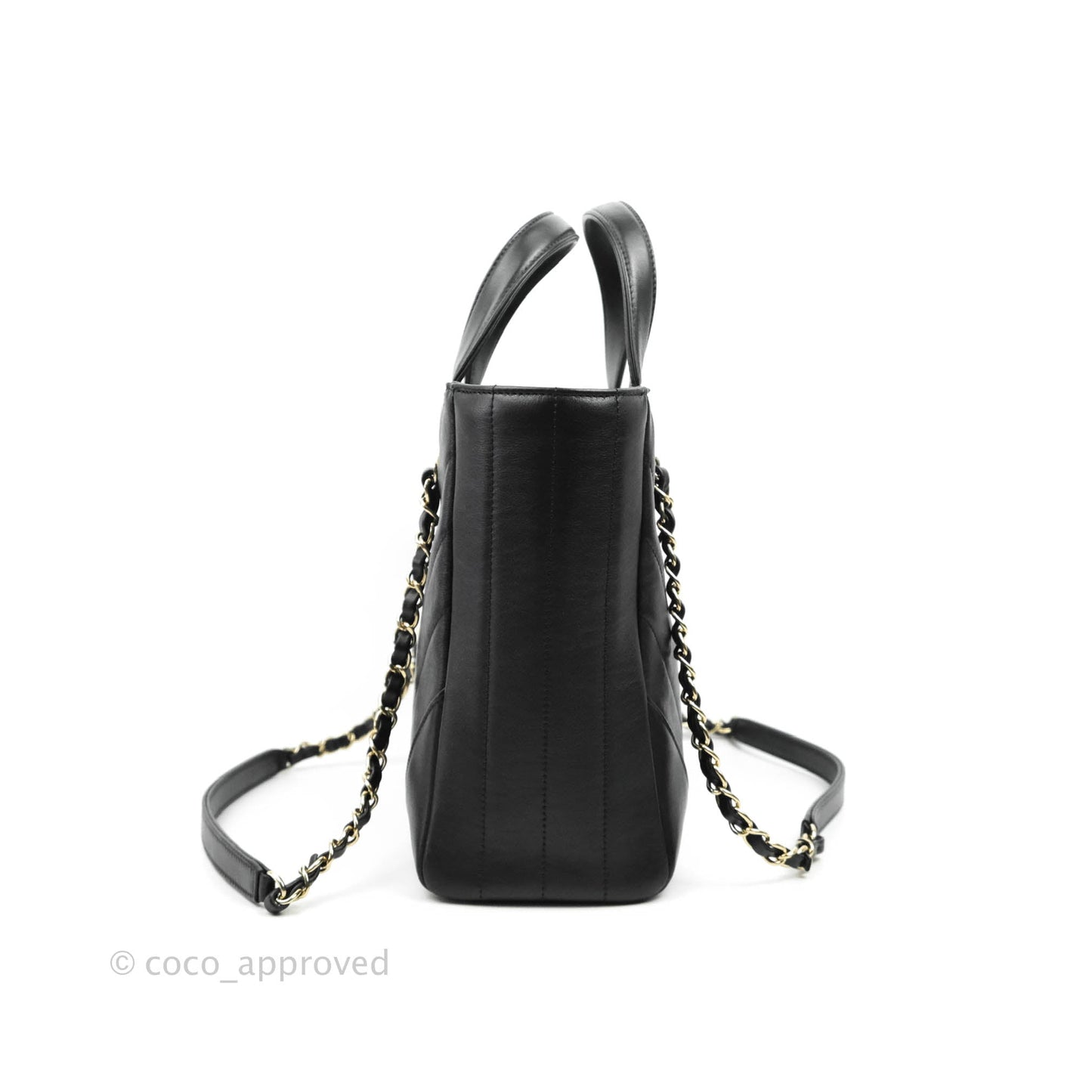 Chanel Small Chevron Tote Bag Black Calfskin Gold Hardware