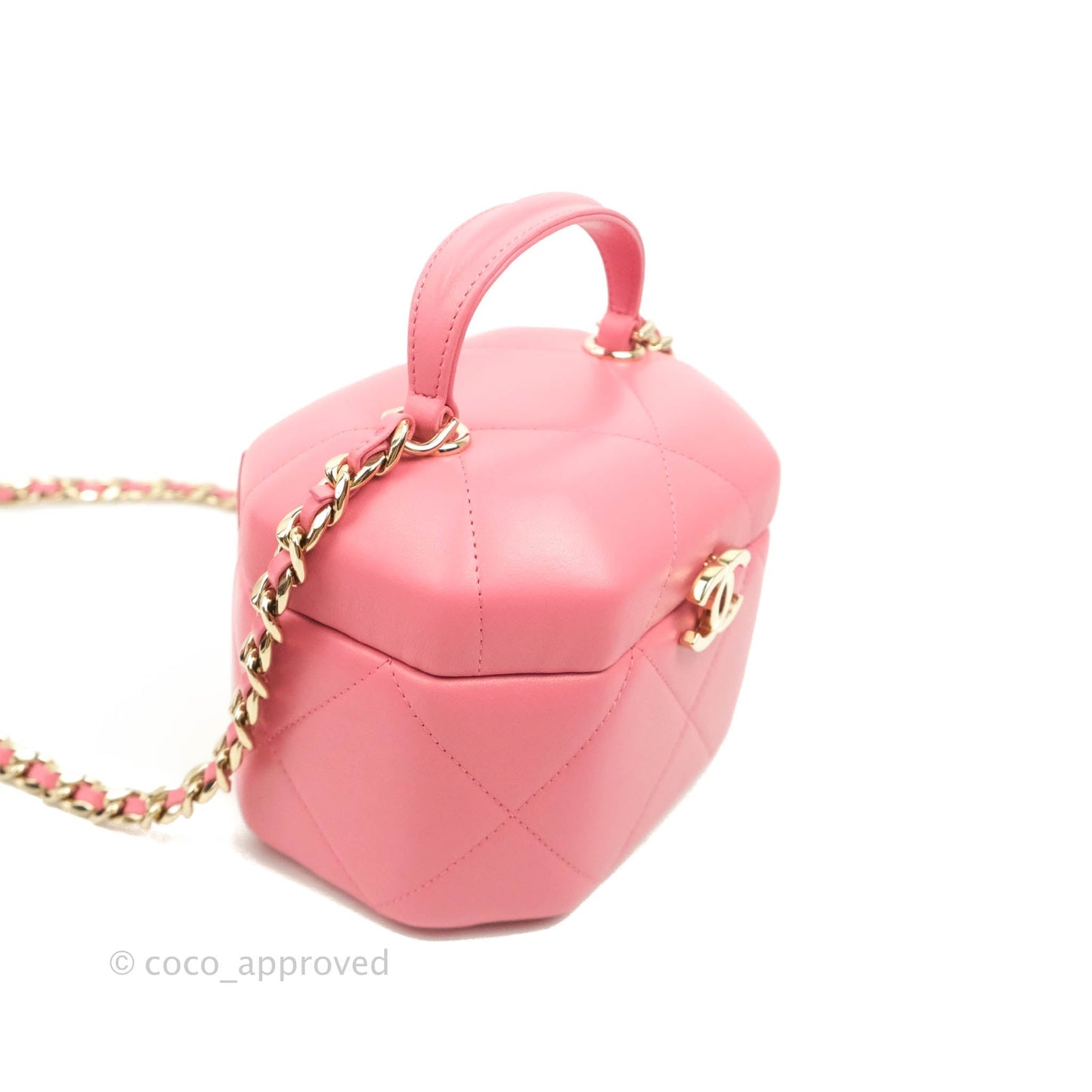Chanel Small Hexagon Vanity Case Pink Lambskin Gold Hardware