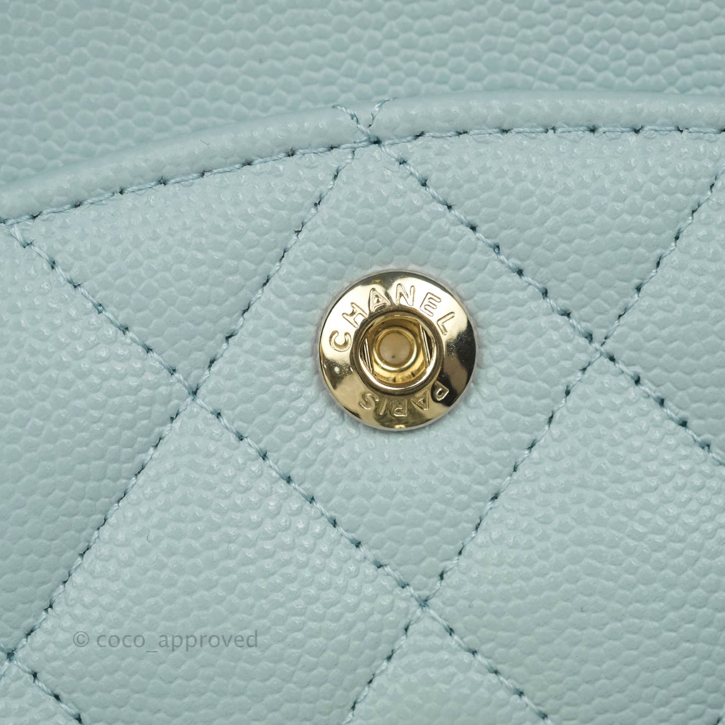 Chanel Small Classic Quilted Flap Light Blue Caviar Gold Hardware