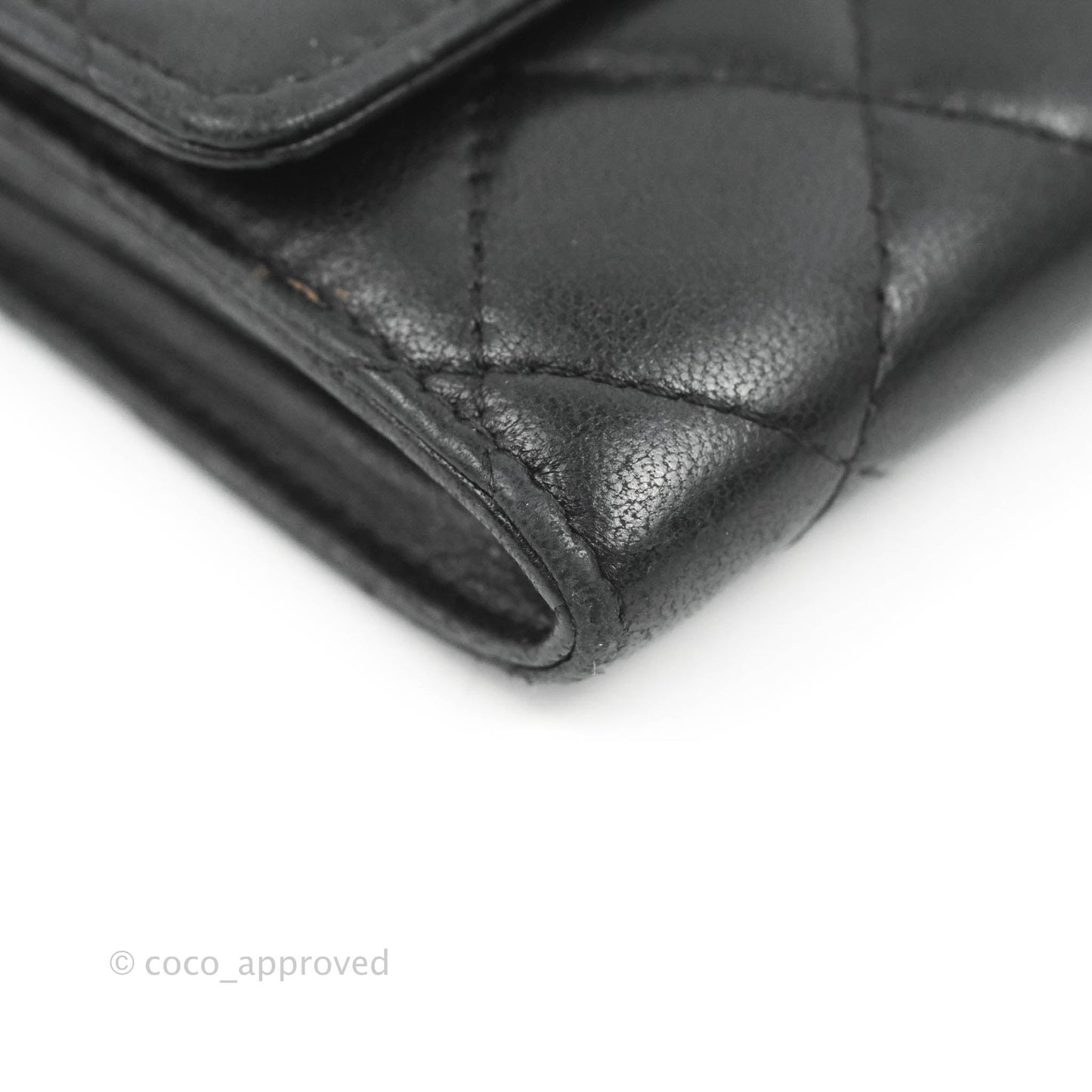 Chanel Quilted Small Flap Card Holder Black Lambskin Silver Hardware