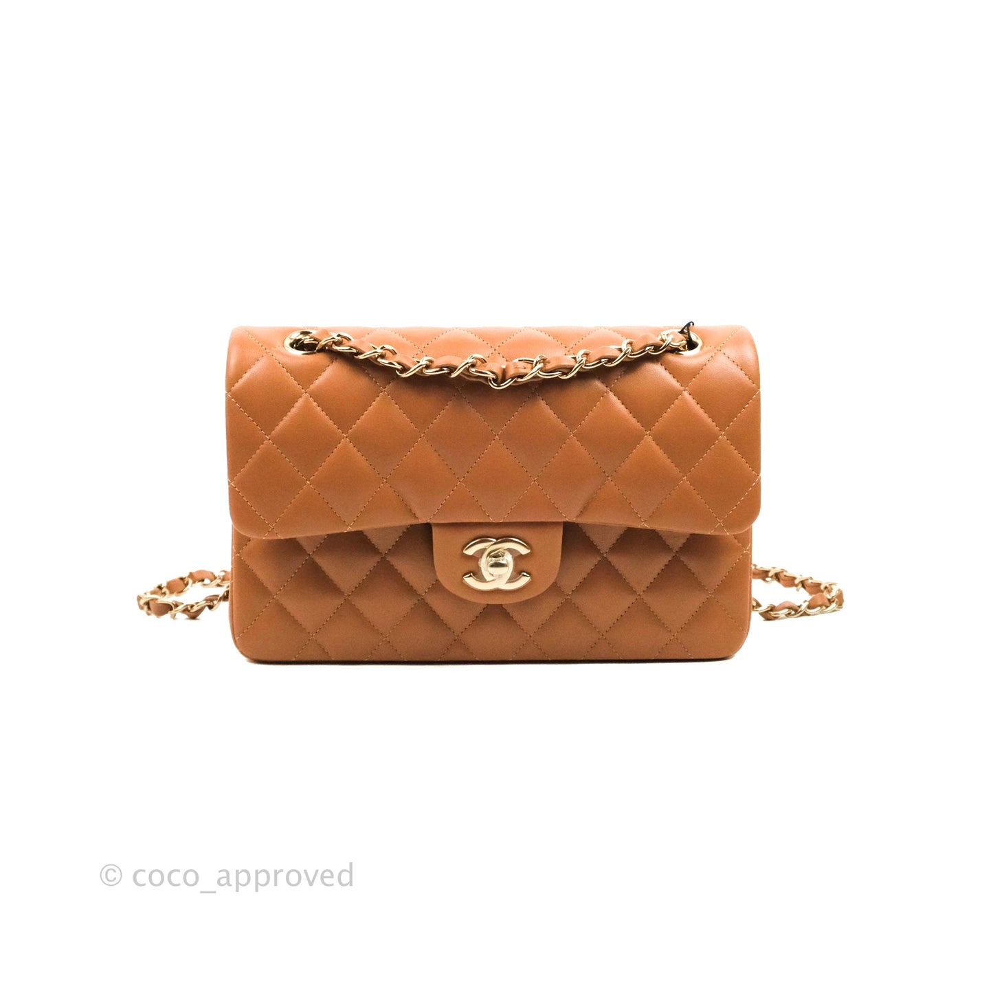 Chanel Small Classic Quilted Flap Dark Beige Caramel Lambskin Gold Hardware 22S