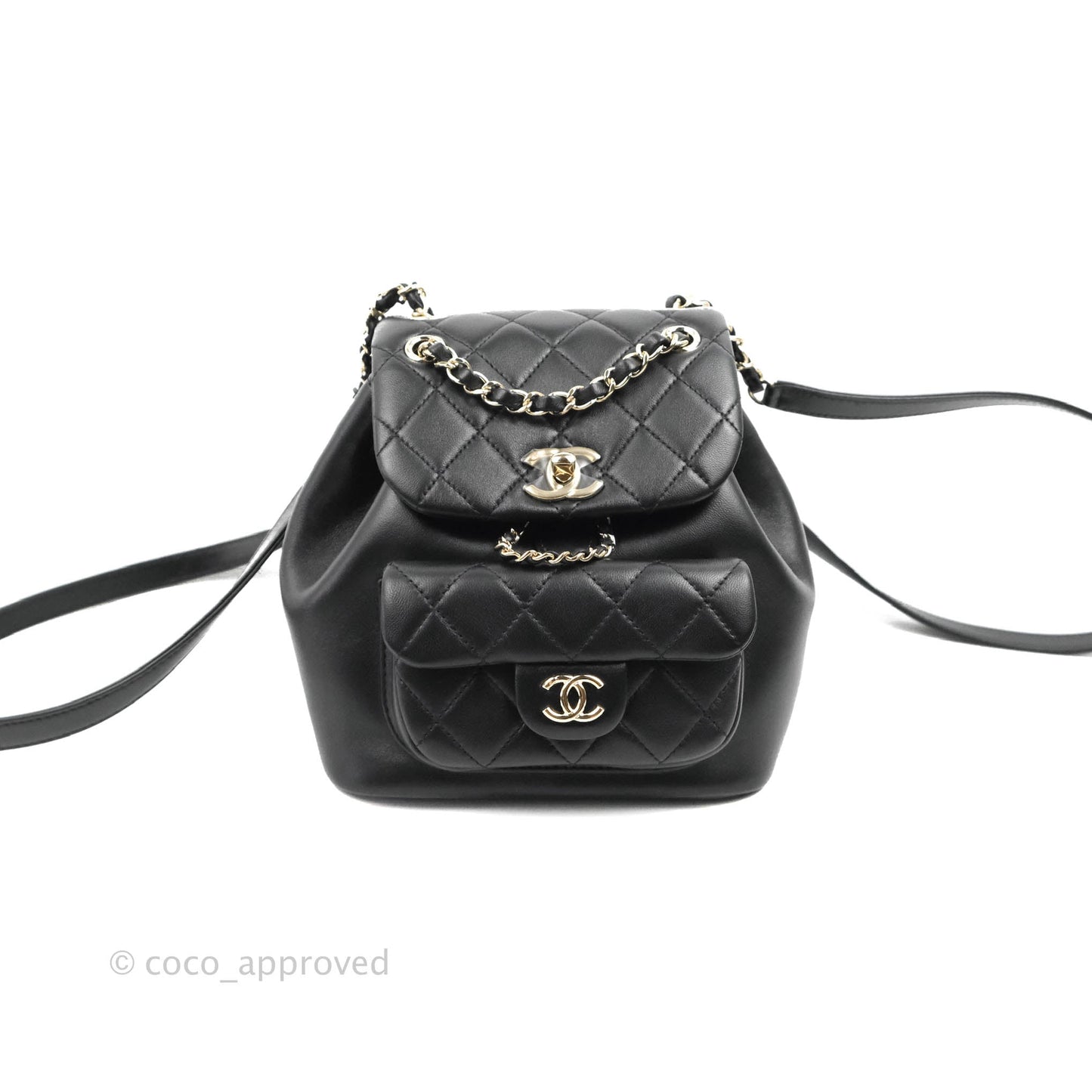 Chanel Quilted Small Duma Drawstring Backpack Black Lambskin 22A