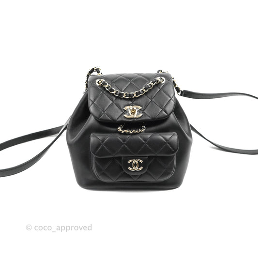 Chanel Quilted Small Duma Drawstring Backpack Black Lambskin 22A