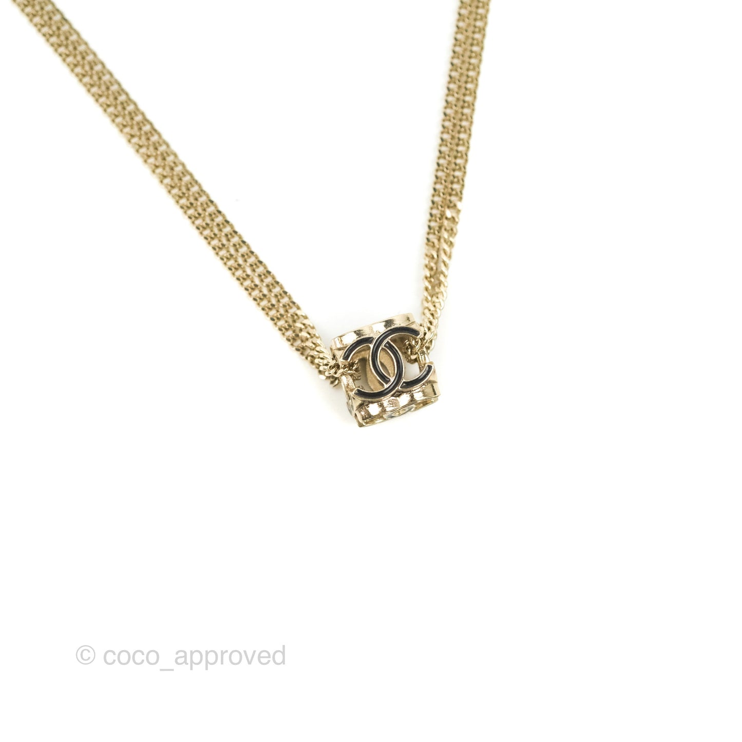 Chanel CC Cube Choker Necklace Black Light Gold Tone 22K