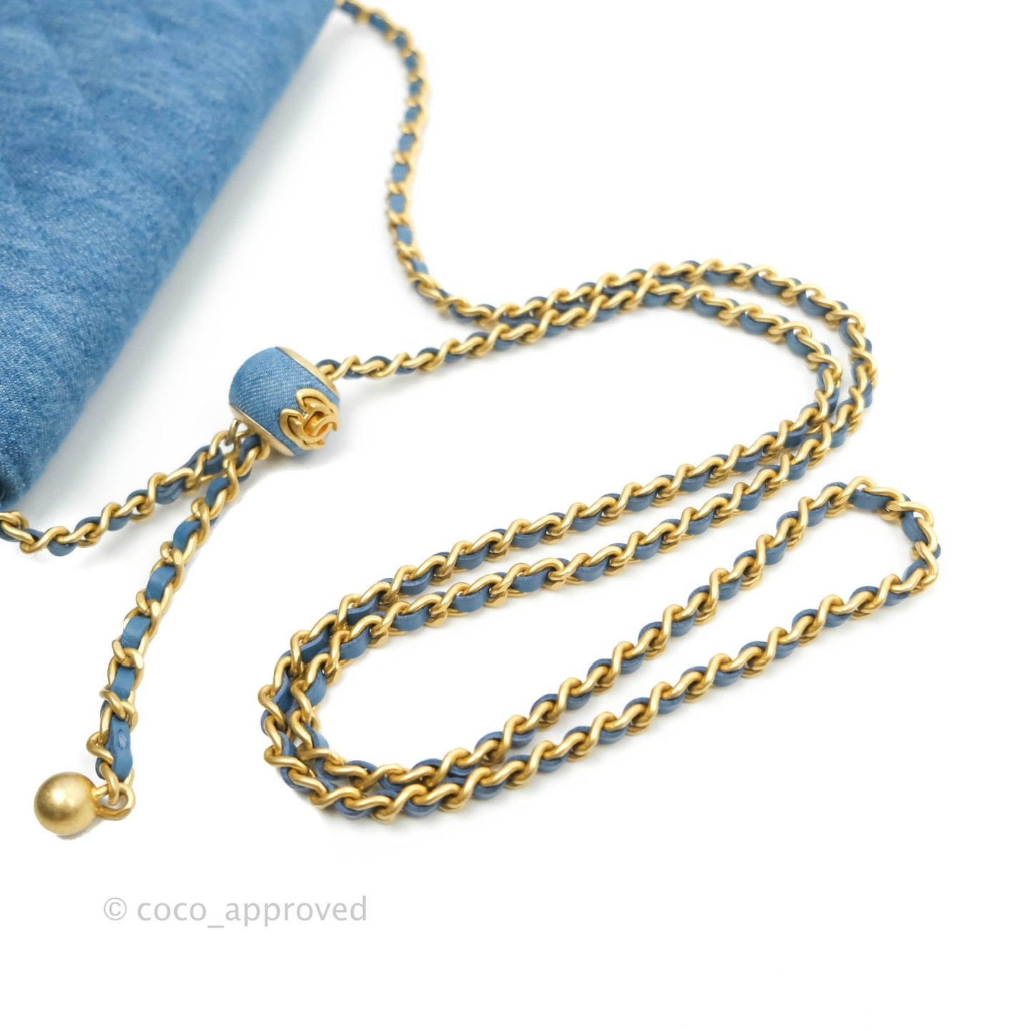 Chanel Quilted Pearl Crush Wallet on Chain WOC Denim Aged Gold Hardware