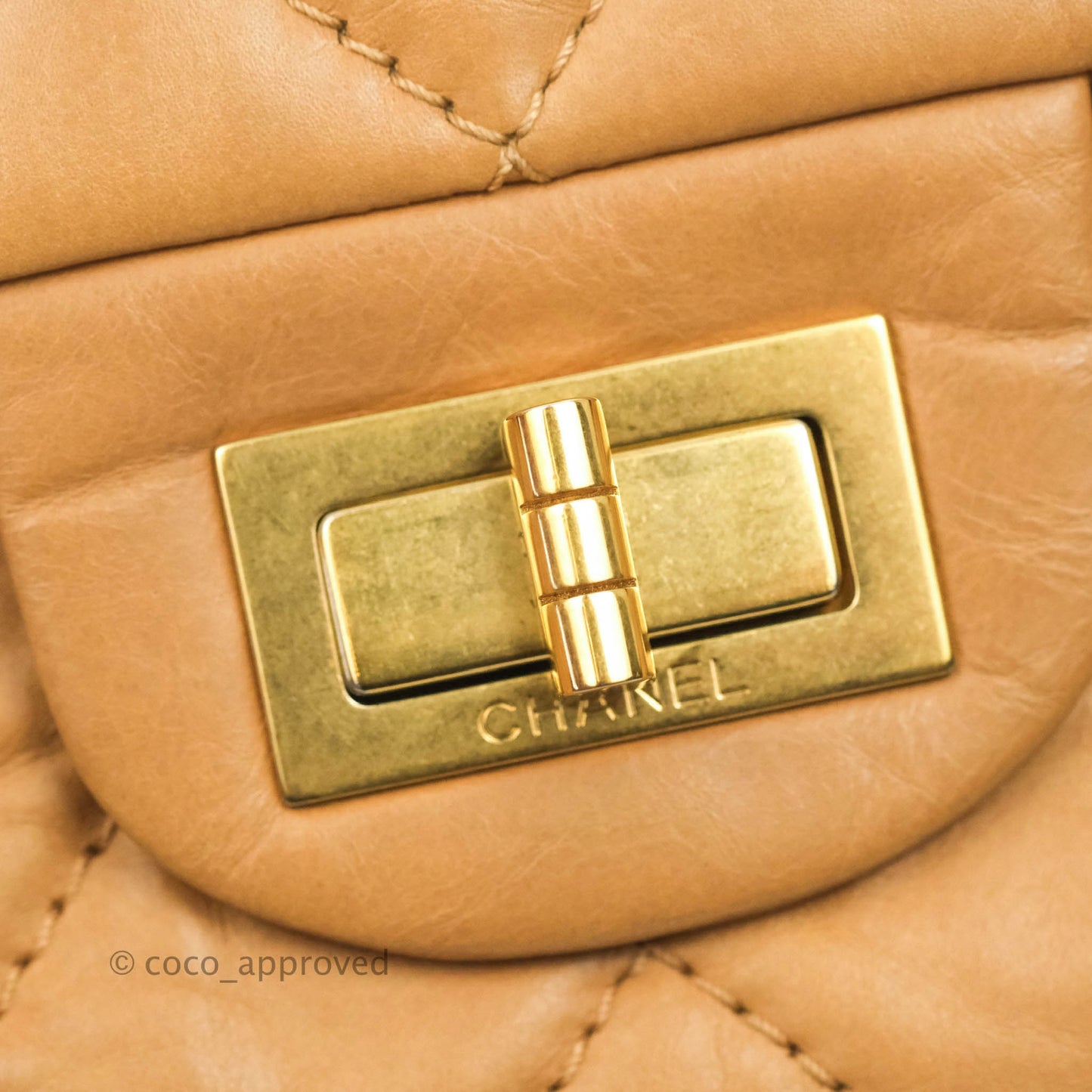 Chanel Quilted Reissue 227 Flap Beige Calfskin Aged Gold Hardware