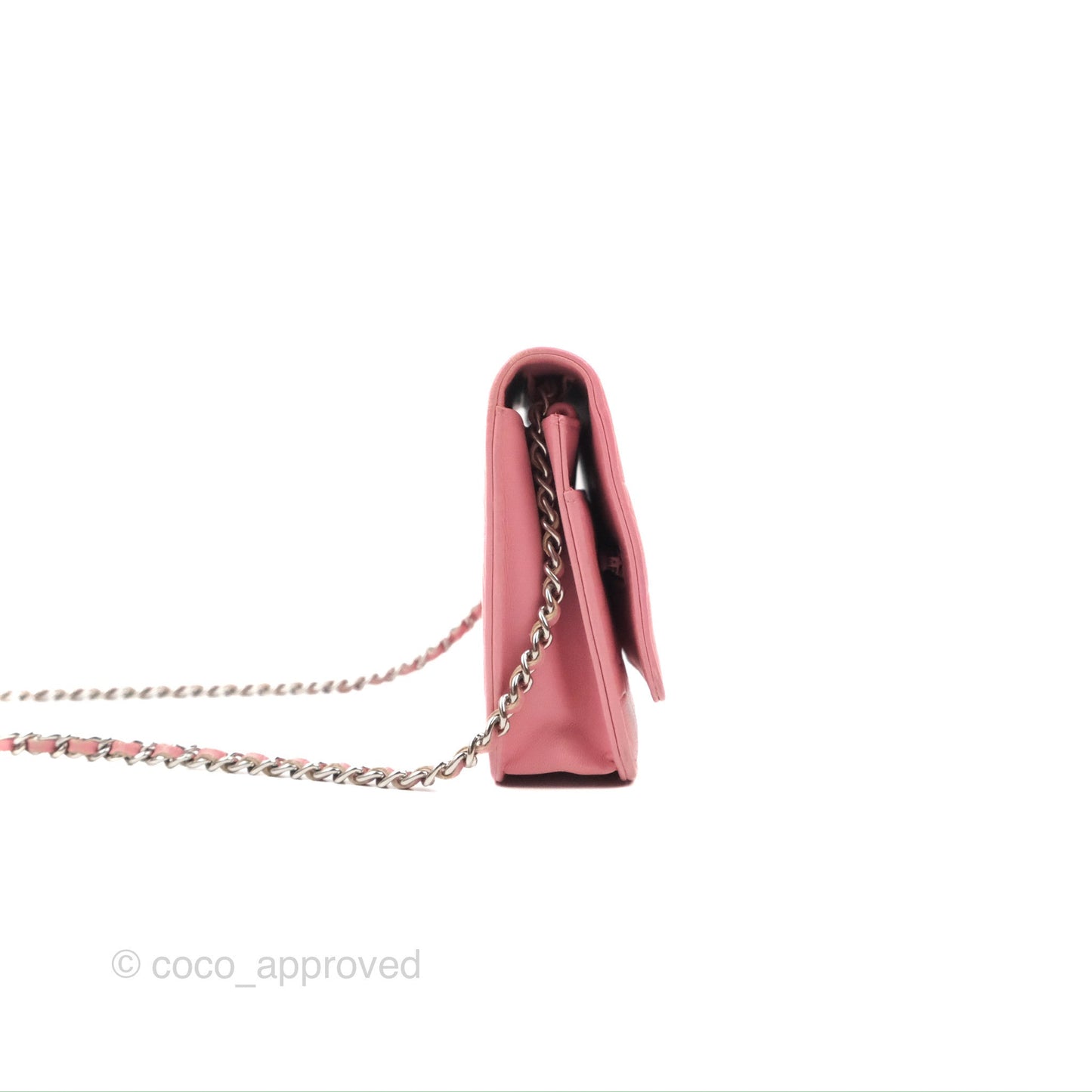 Chanel Camellia Embossed Wallet On Chain WOC Pink Lambskin Silver Hardware