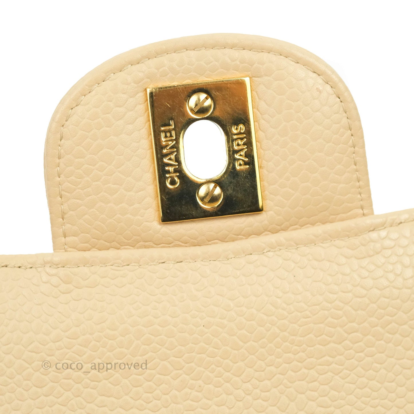 Chanel Classic M/L Medium Flap Quilted Beige Caviar Gold Hardware