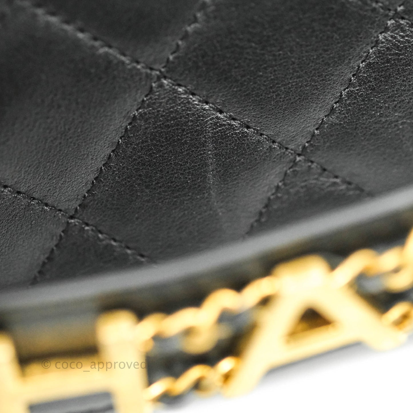 Chanel Logo Enchained Flap Bag Black Calfskin Gold Hardware