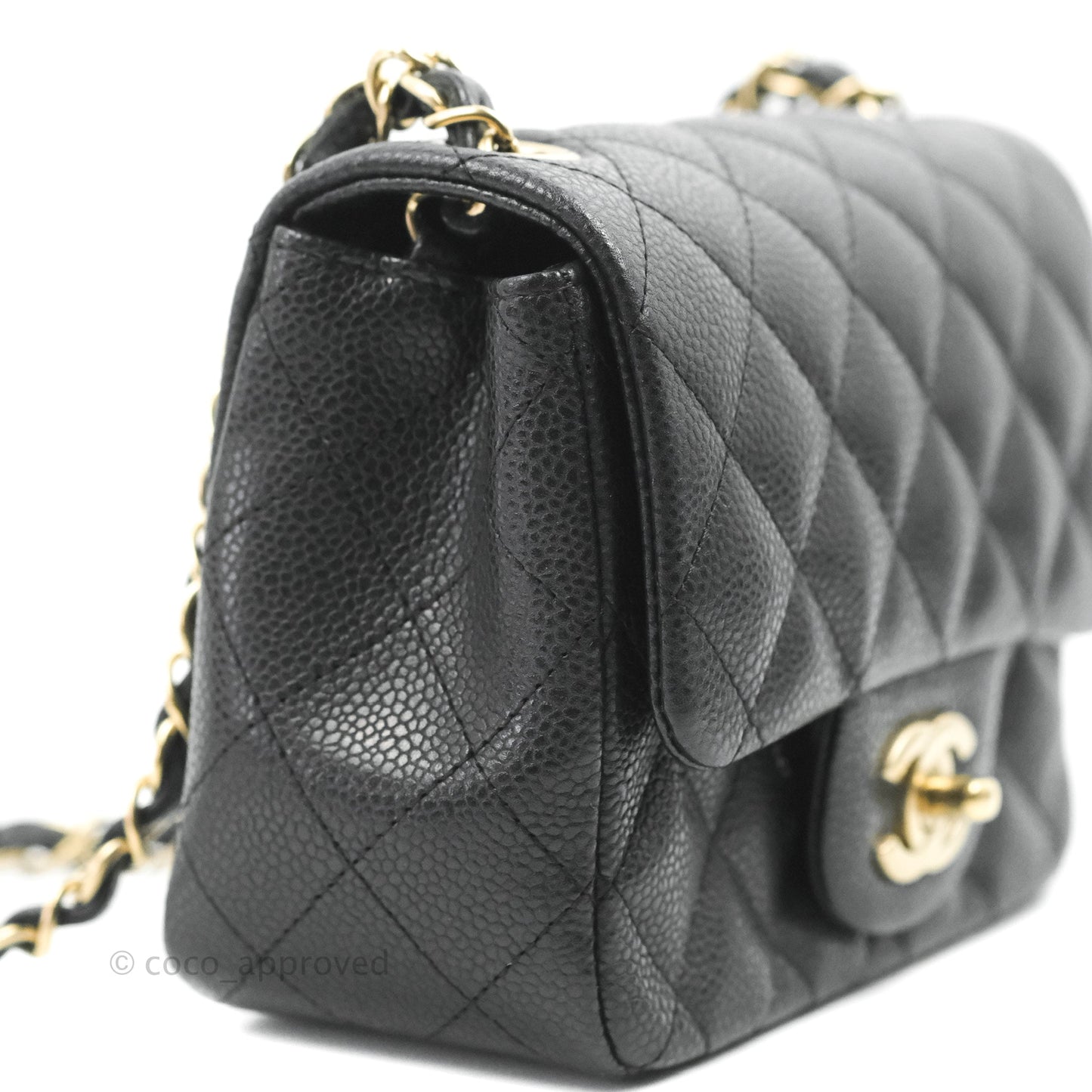 Chanel Quilted Mini Square Iridescent Black Caviar Matte Gold Hardware