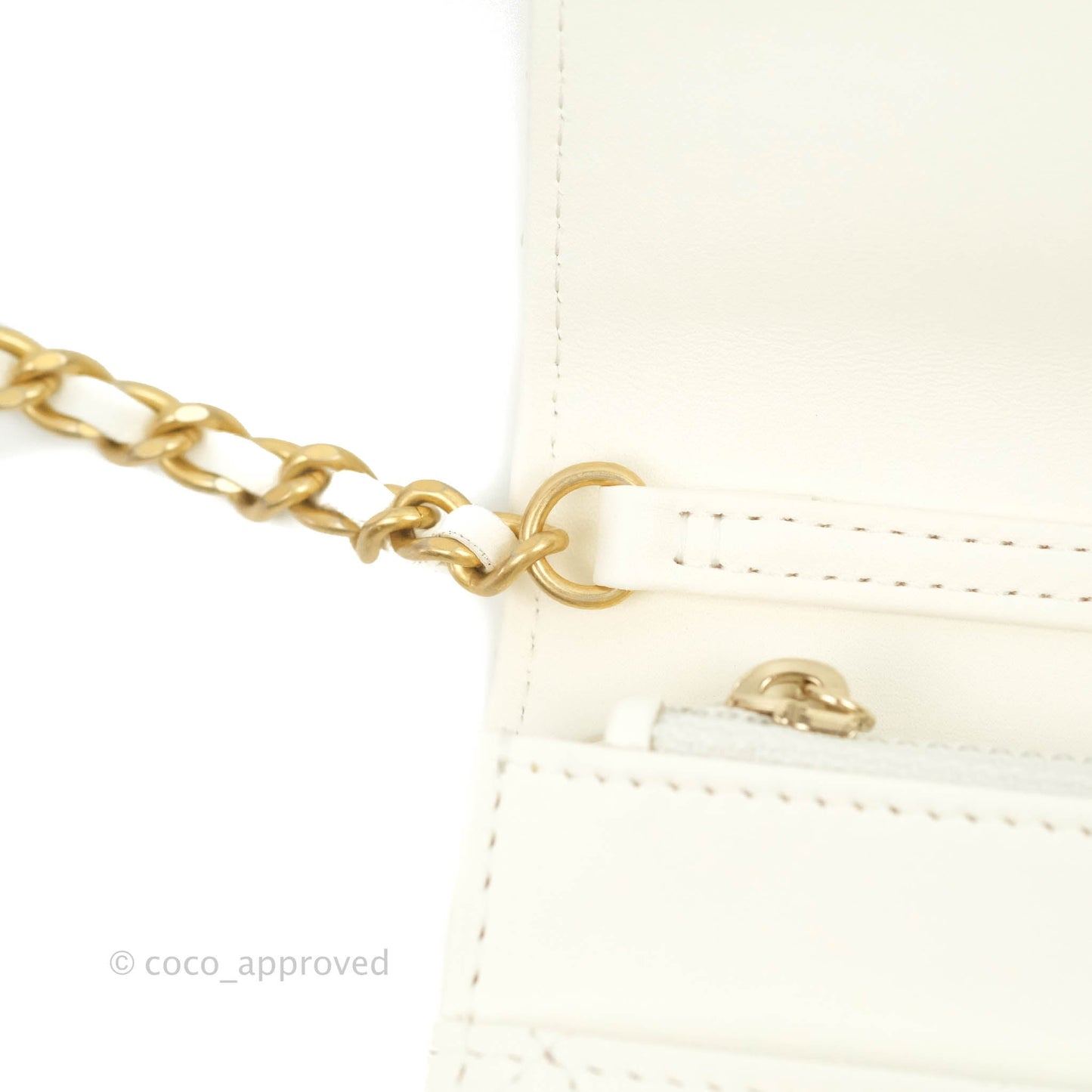 Chanel Quilted Pearl Crush Wallet on Chain WOC White Lambskin Aged Gold Hardware