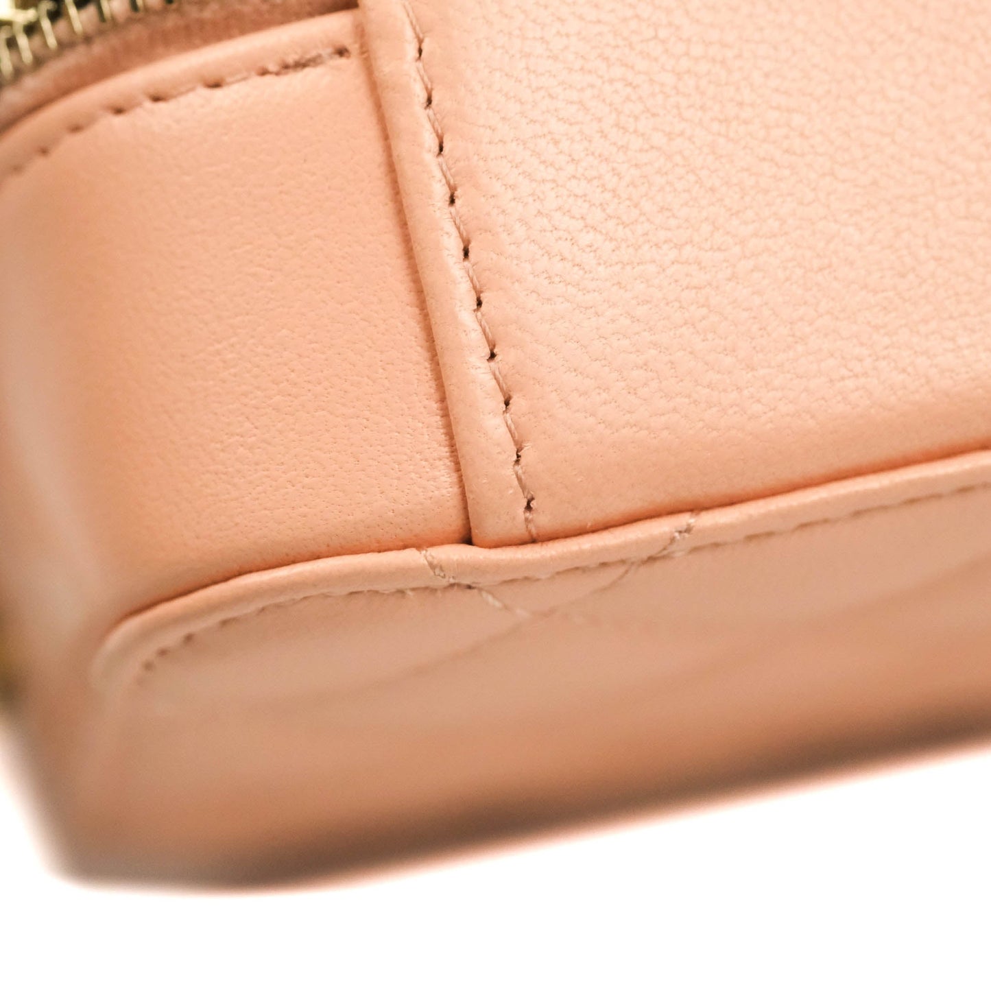Chanel Mini Pearl Crush Quilted Camera Case Beige Pink Lambskin Aged Gold Hardware