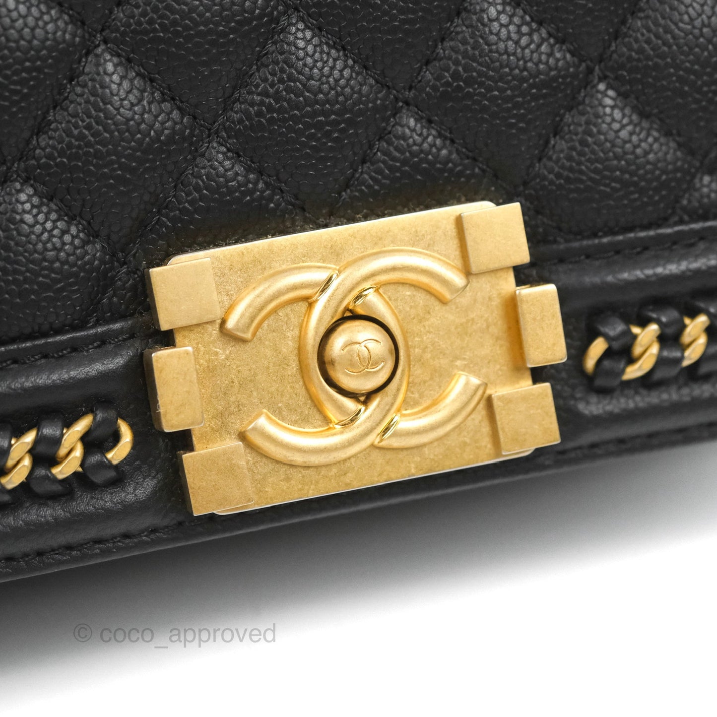 Chanel Small Boy Chain Around Black Caviar Gold Hardware