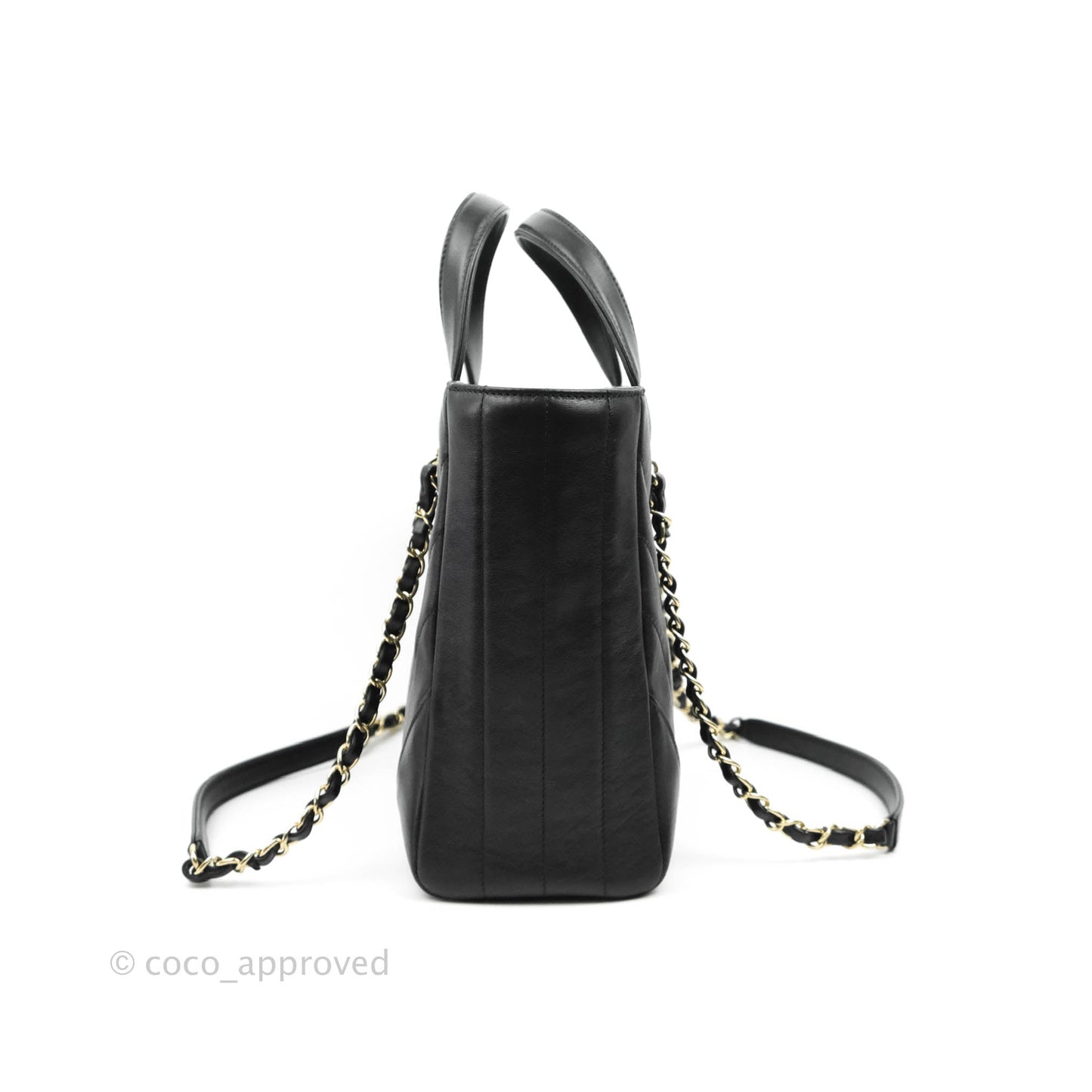Chanel Small Chevron Tote Bag Black Calfskin Gold Hardware