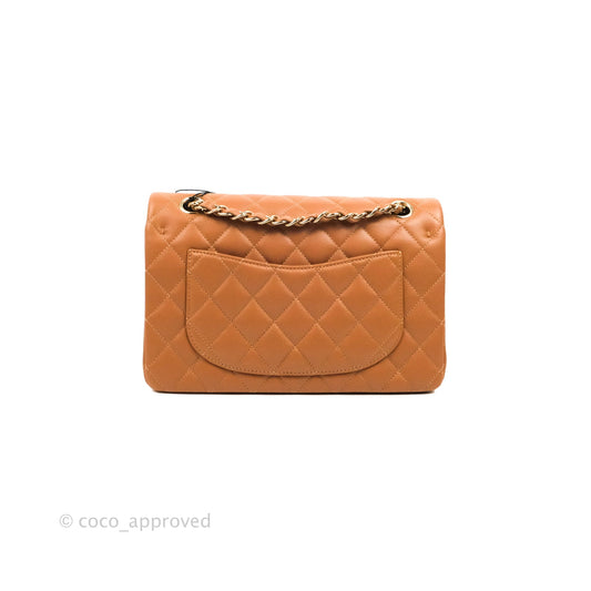 Chanel Small Classic Quilted Flap Dark Beige Caramel Lambskin Gold Hardware 22S