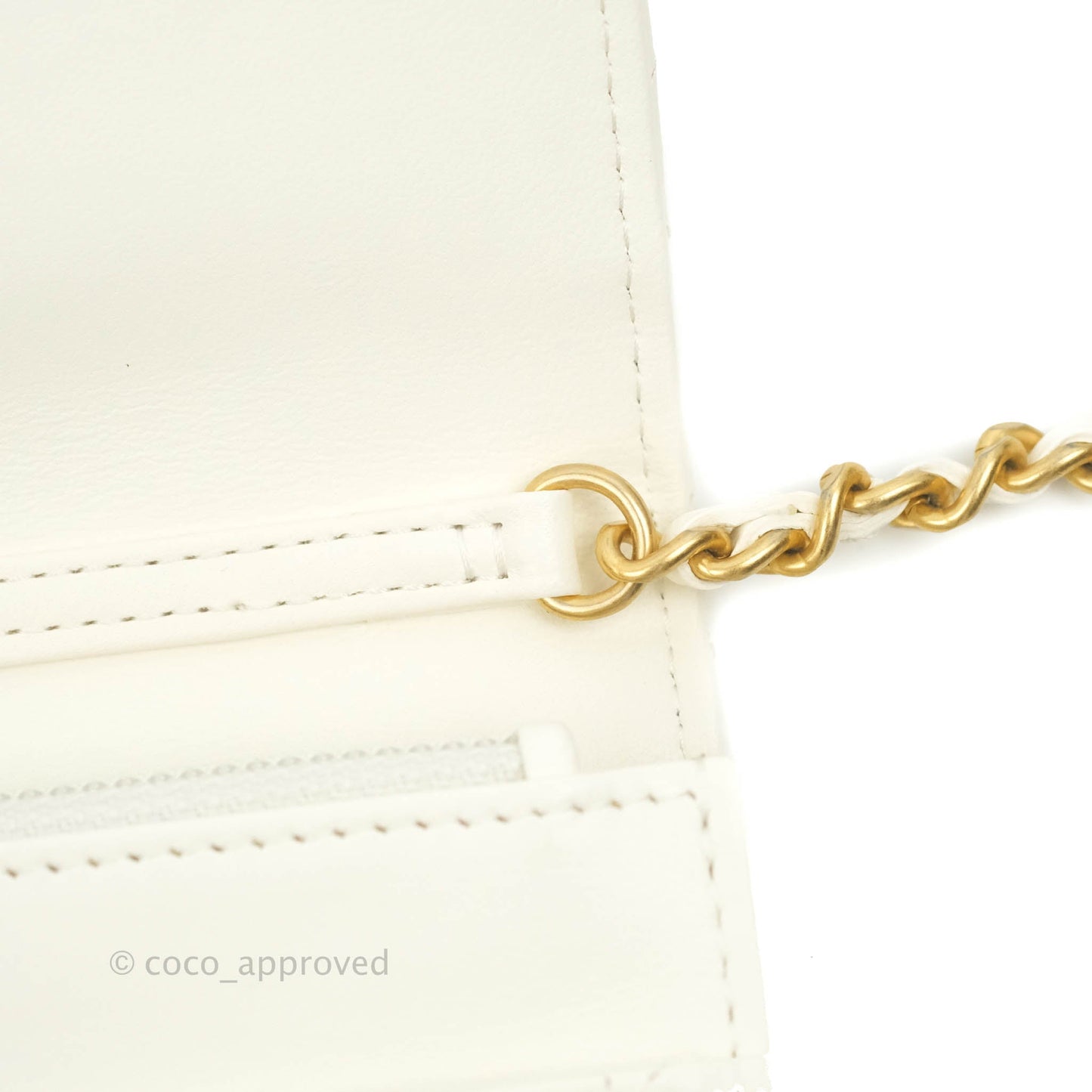 Chanel Quilted Pearl Crush Wallet on Chain WOC White Lambskin Aged Gold Hardware