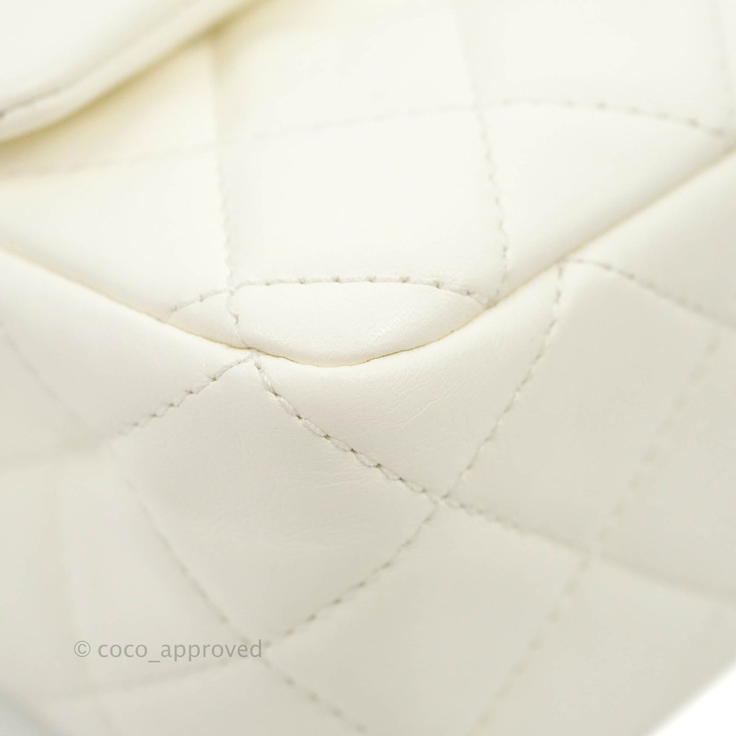 Chanel Mini Rectangular Pearl Crush Quilted White Lambskin Aged Gold Hardware