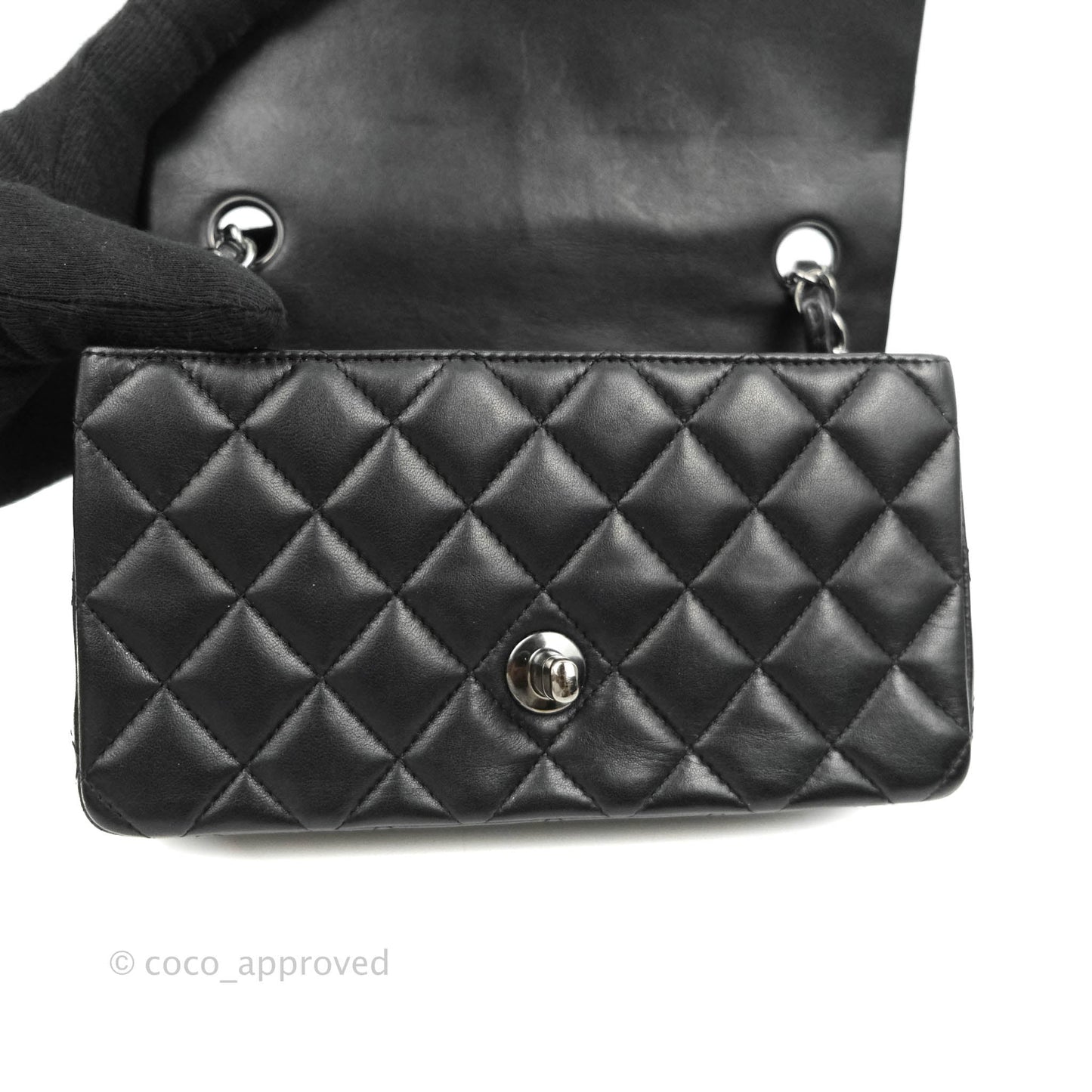 Chanel Quilted Mini Rectangular Black Lambskin Dark Silver Hardware