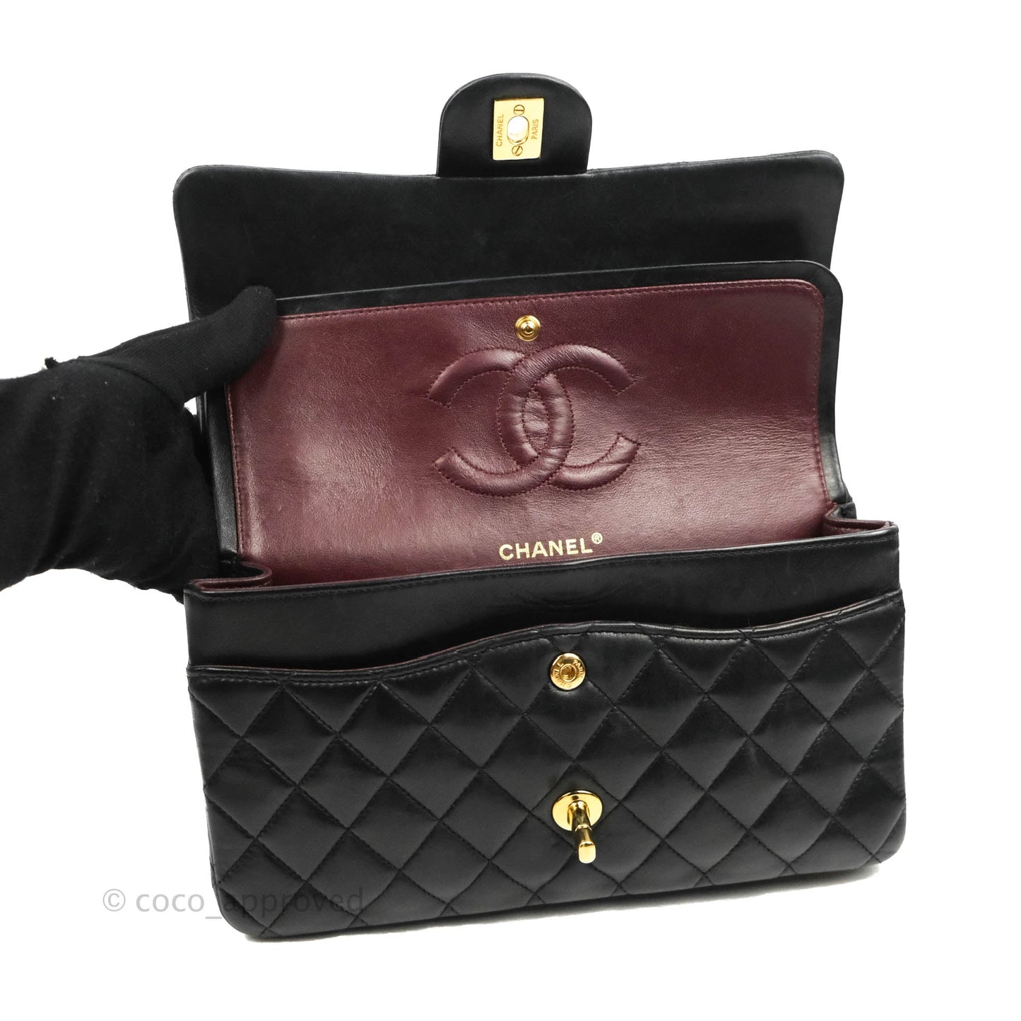Chanel Classic M/L Medium Flap Quilted Black Lambskin 24K Gold Hardware