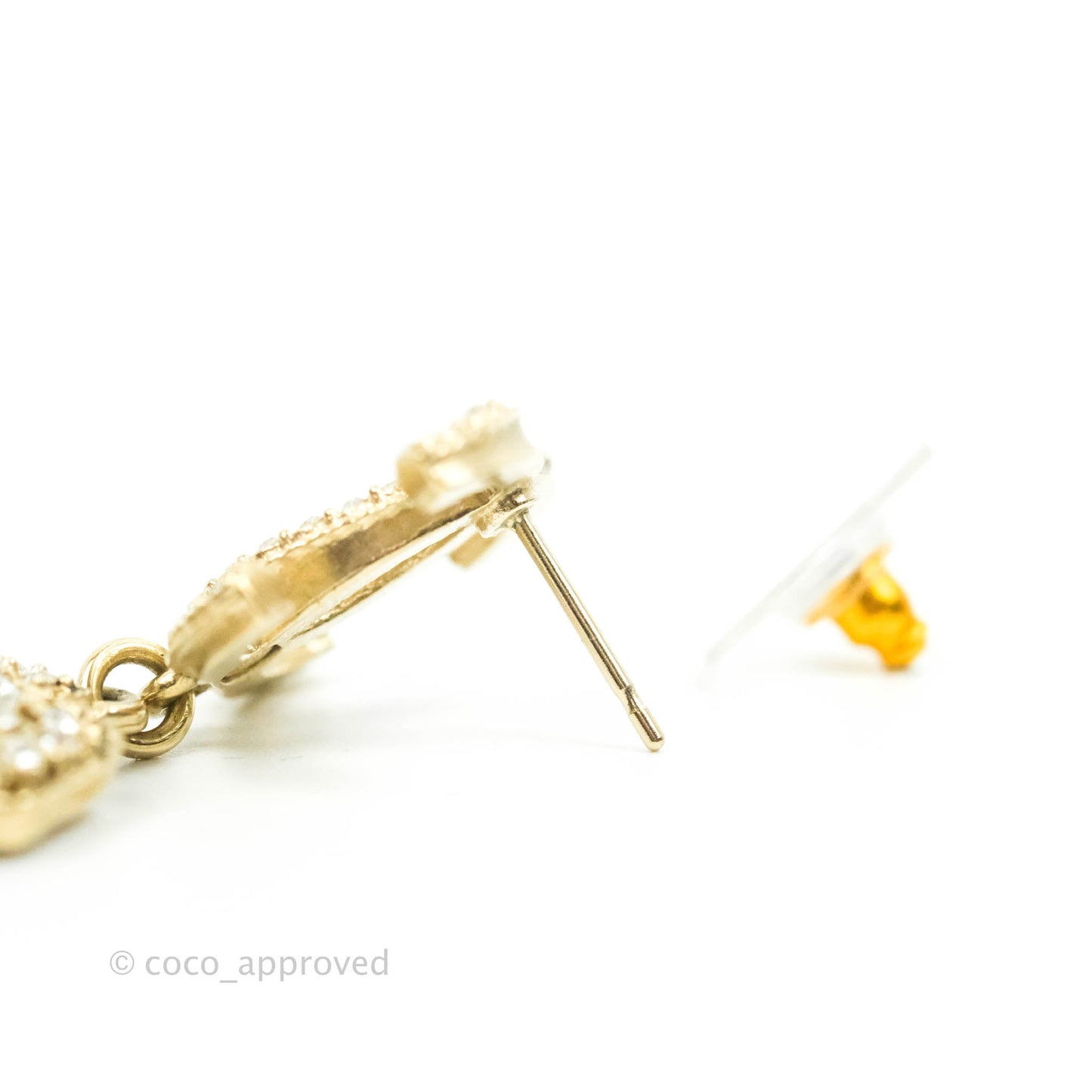 Chanel Crystal CC Drop Crystal Camellia Earrings Gold Tone 19K