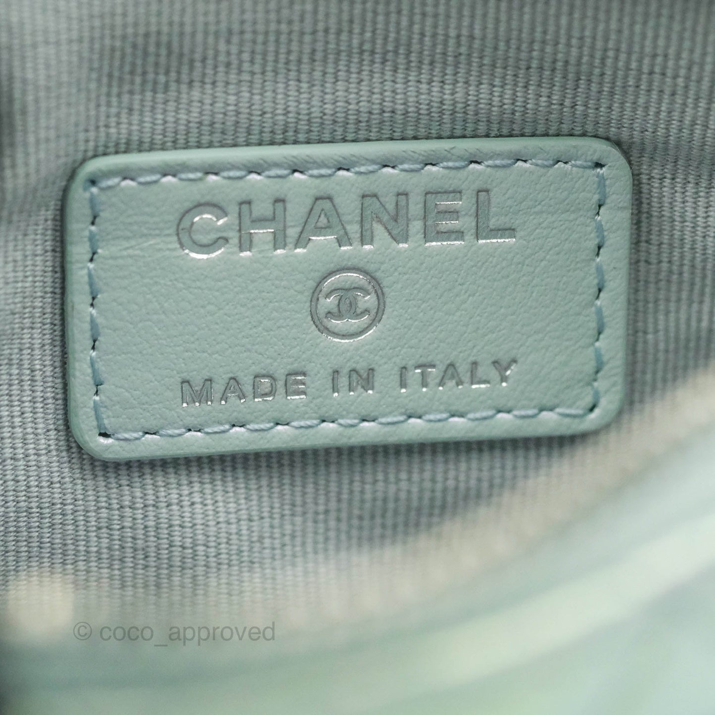 Chanel Mini Quilted O Case Iridescent Icy Blue Calfskin Silver Hardware