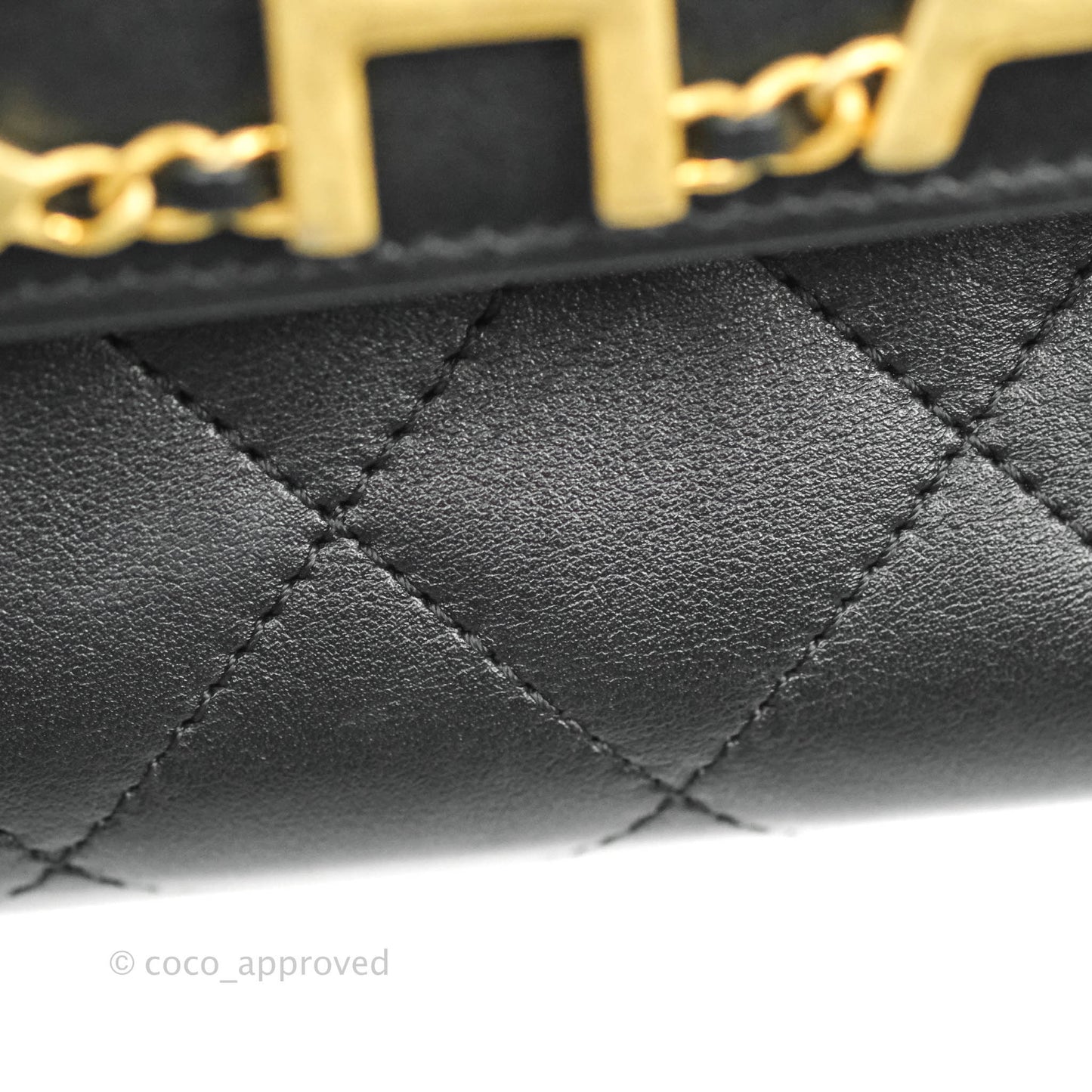 Chanel Logo Enchained Flap Bag Black Calfskin Gold Hardware