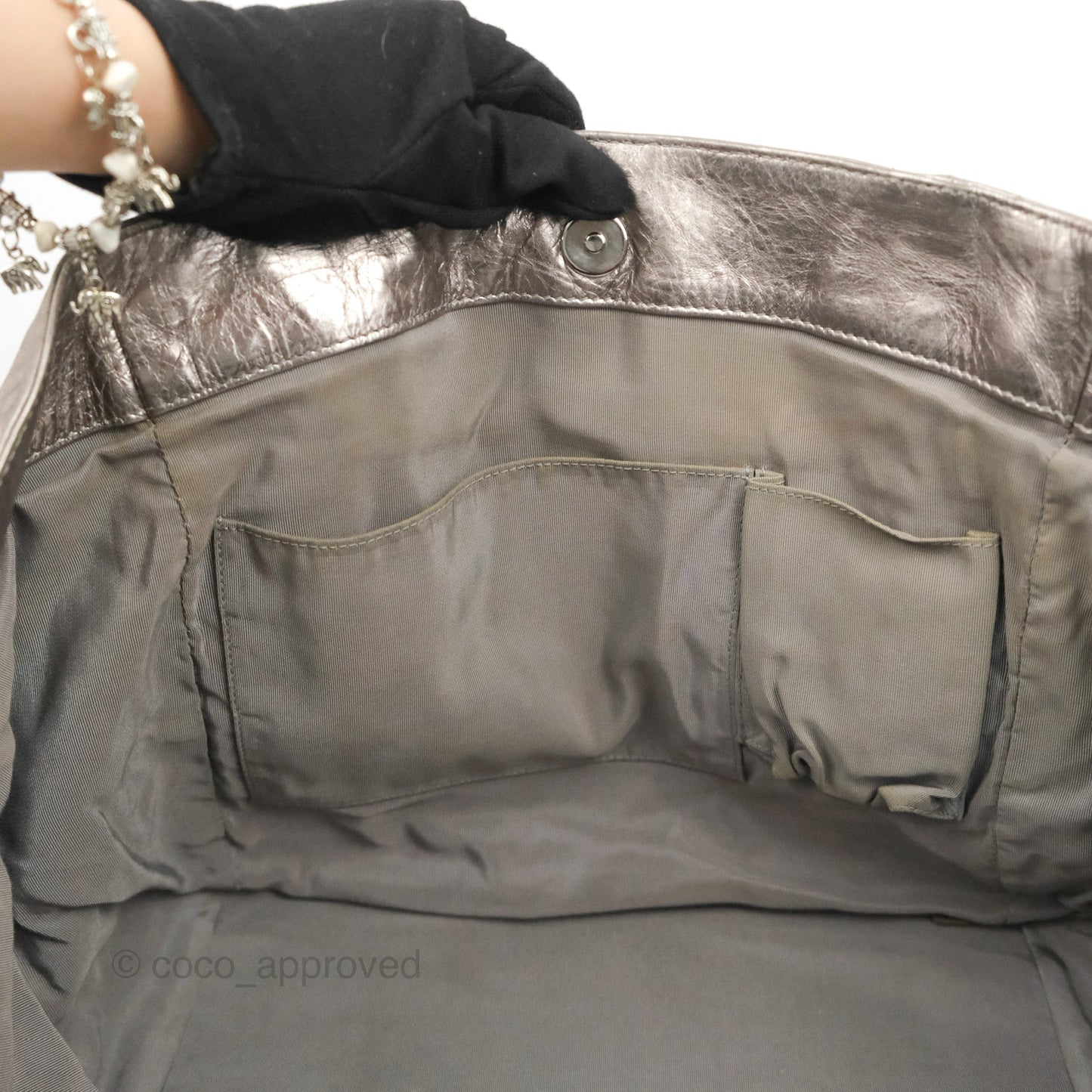 Chanel Metallic Cracked Calfskin Modern Chain Tote Silver
