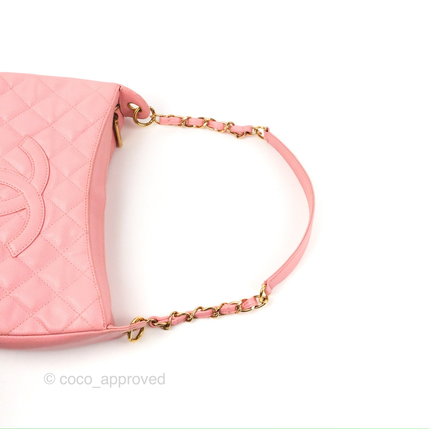 Chanel Vintage CC Quilted Shoulder Bag Pink Caviar Gold Hardware