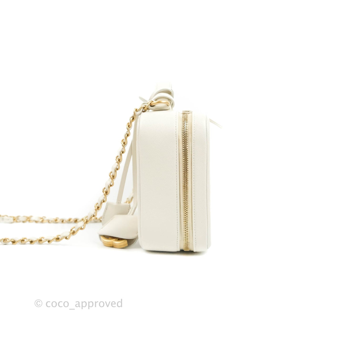 Chanel Quilted Medium CC Filigree Vanity Case White Caviar Aged Gold Hardware