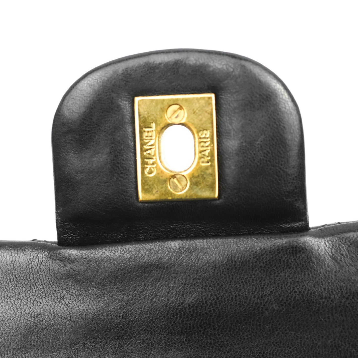 Chanel Vintage Classic M/L Medium Double Flap Bag Black Lambskin 24K Gold Hardware
