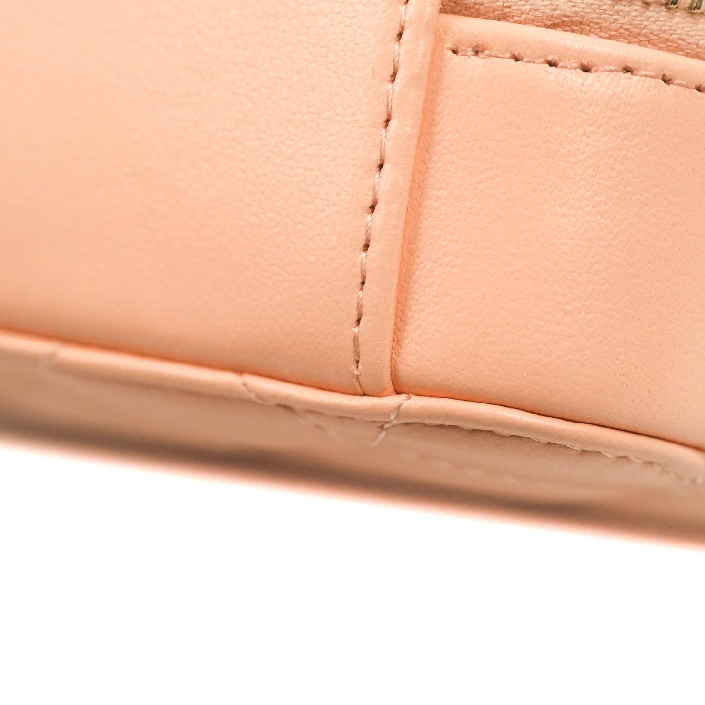 Chanel Mini Pearl Crush Quilted Camera Case Beige Pink Lambskin Aged Gold Hardware