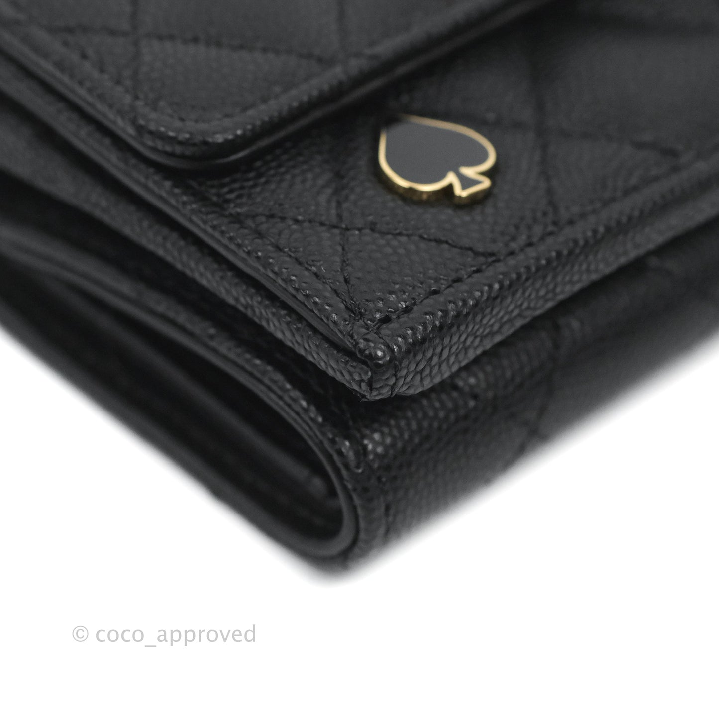 Chanel Small Flap Trifold Wallet Black Caviar Gold Hardware 23C