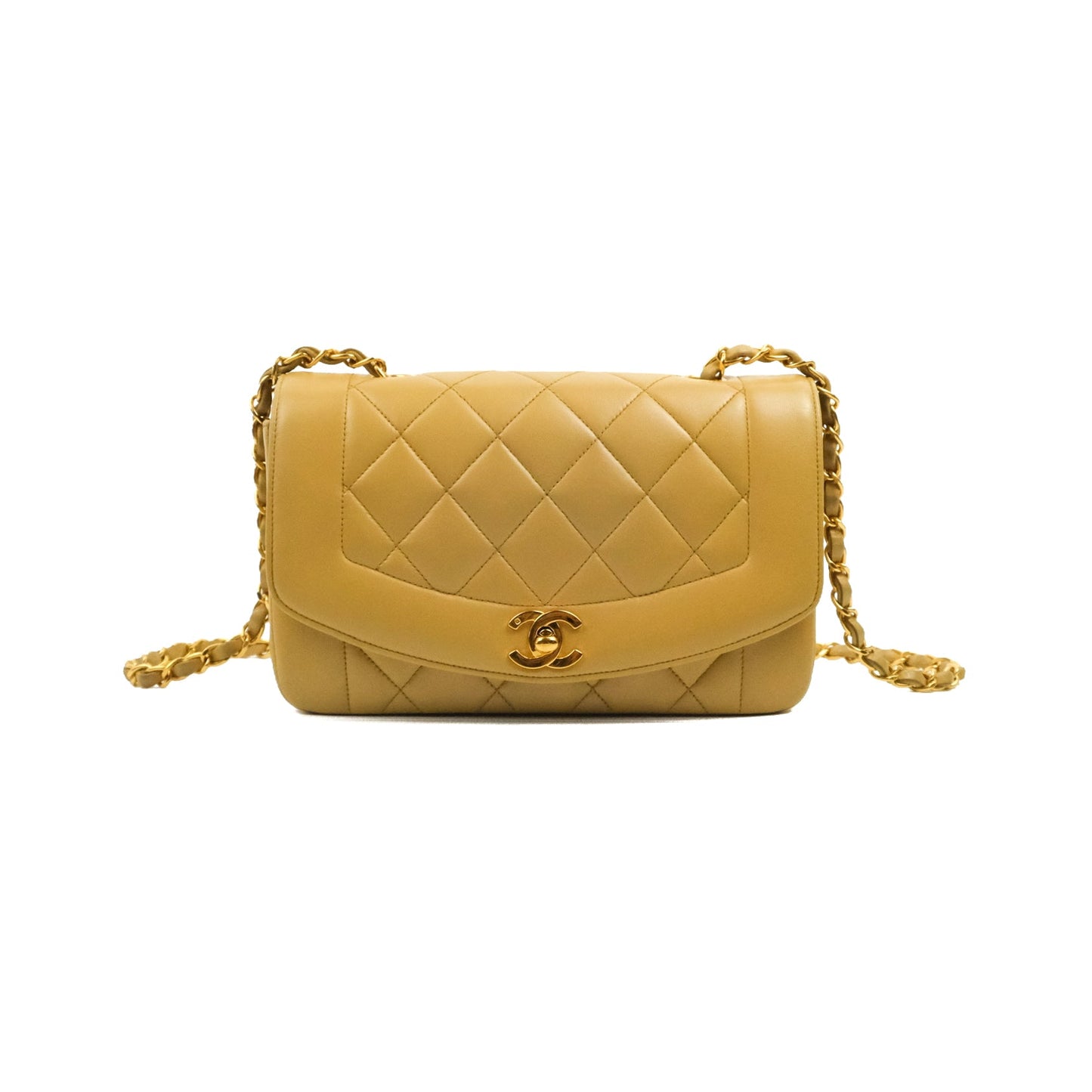 Chanel Vintage Small Quilted Classic Diana Flap Bag Beige Lambskin 24K Gold Hardware